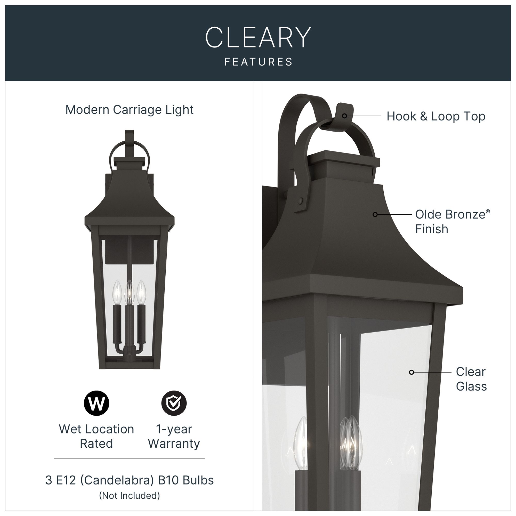Image 3 Kichler Cleary 30" 3-Light Outdoor Wall Light Clear Glass Olde Bronze more views