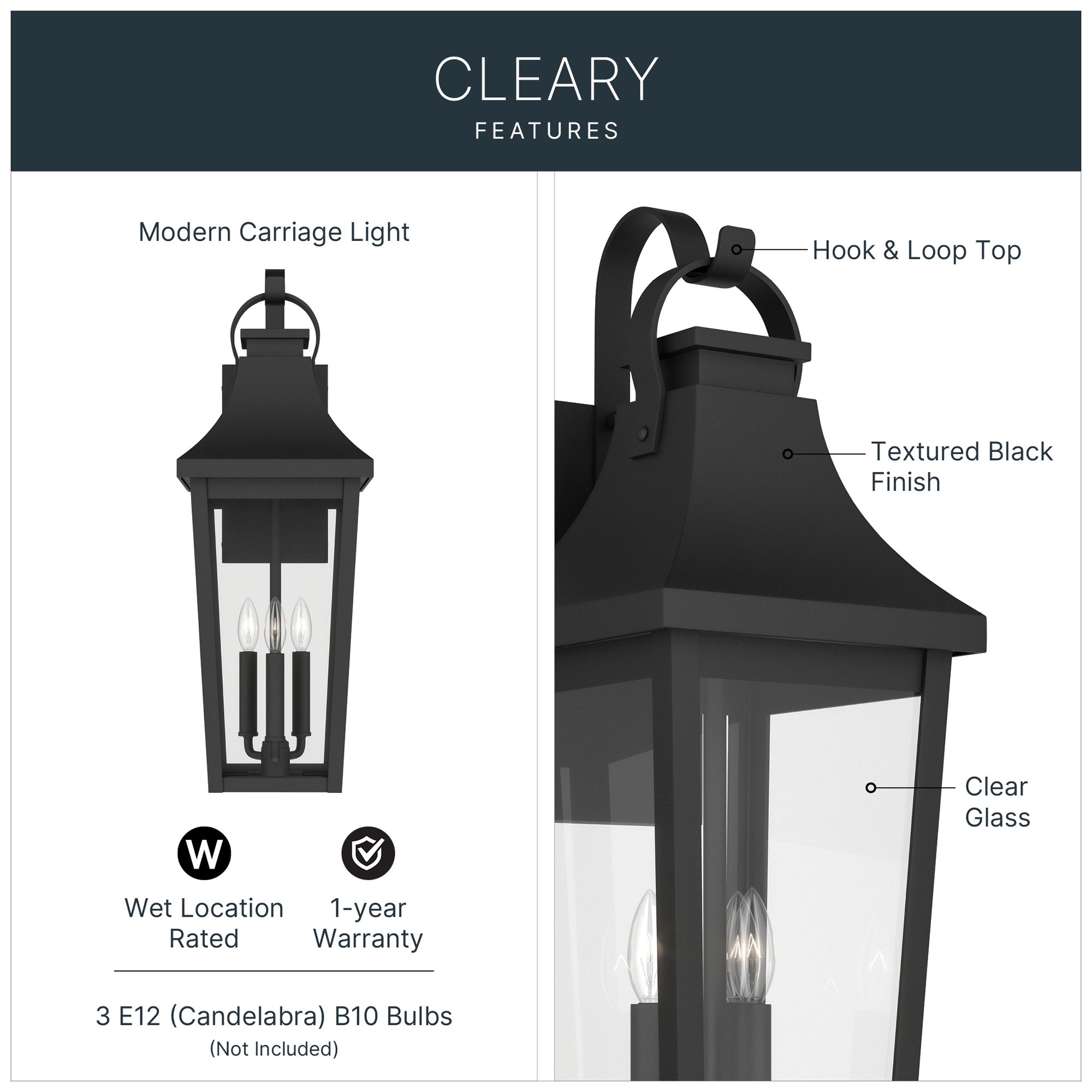 Image 3 Kichler Cleary 30" 3-Light Outdoor Wall Light Clear Glass Textured Black more views