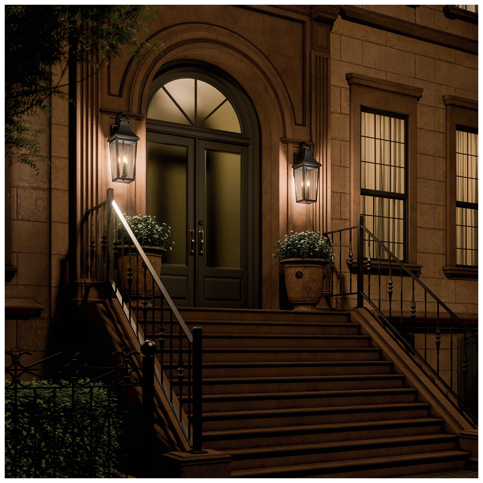 Kichler Cleary 30" 3-Light Outdoor Wall Light Clear Glass Textured Black