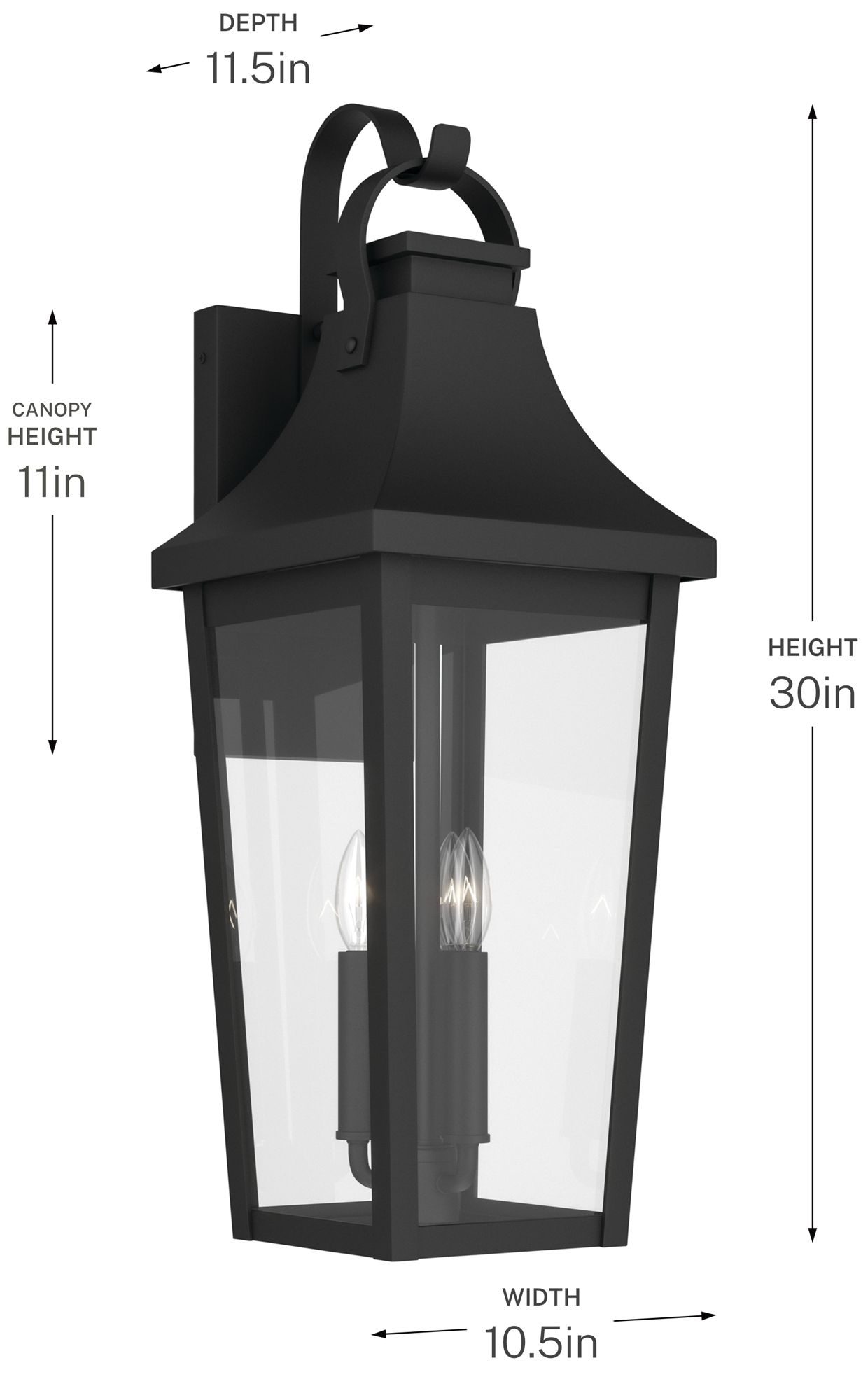 Kichler Cleary 30" 3-Light Outdoor Wall Light Clear Glass Textured Black