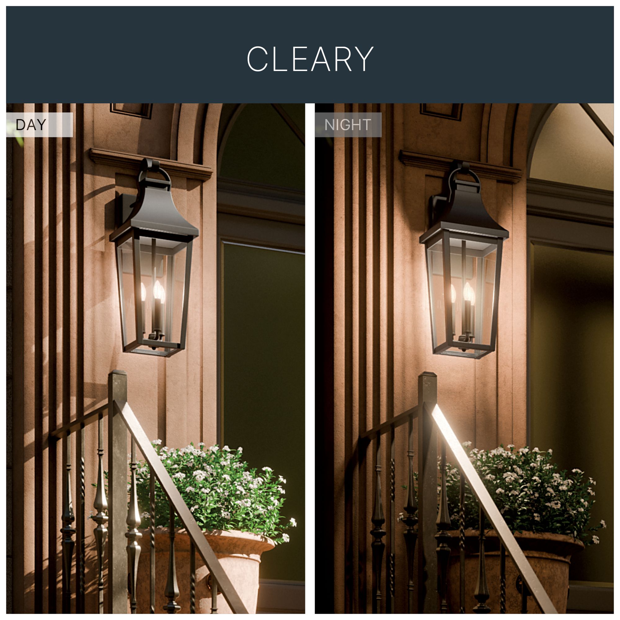 Kichler Cleary 30" 3-Light Outdoor Wall Light Clear Glass Textured Black