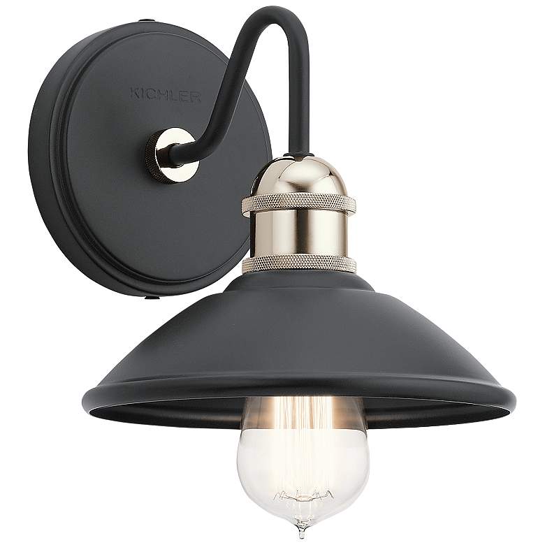 Image 1 Kichler Clyde 7.5 inch High Black Finish Industrial Wall Sconce Light