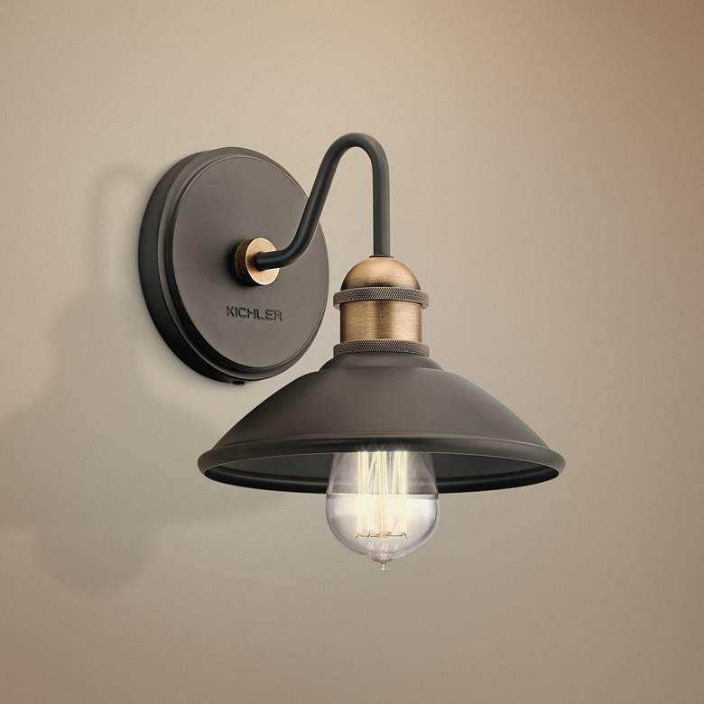 Image 1 Kichler Clyde 7 1/4" Olde Bronze Industrial Barn Light Wall Sconce