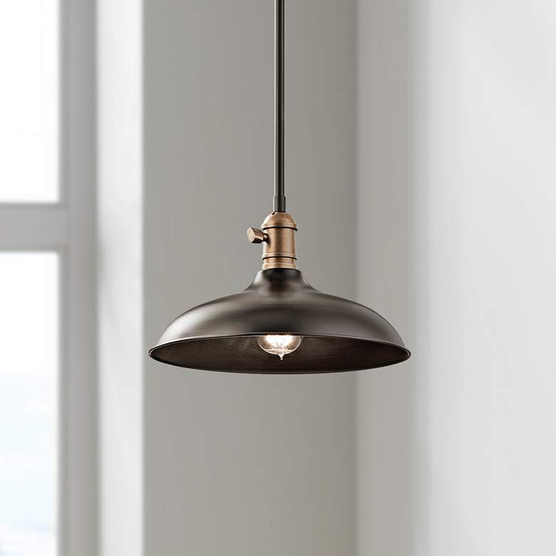 Image 1 Kichler Cobson 12 inch Wide Bronze Rustic Industrial Dome Pendant Light