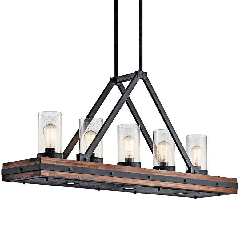 Image 3 Kichler Colerne 46 1/2" Wide Black Auburn Wood 5-Light Island Pendant more views