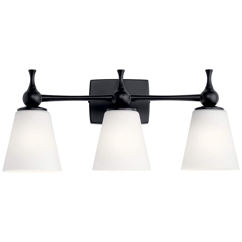 Image 1 Kichler Cosabella 24 inch Wide 3-Light Black and Opal Glass Bath Light