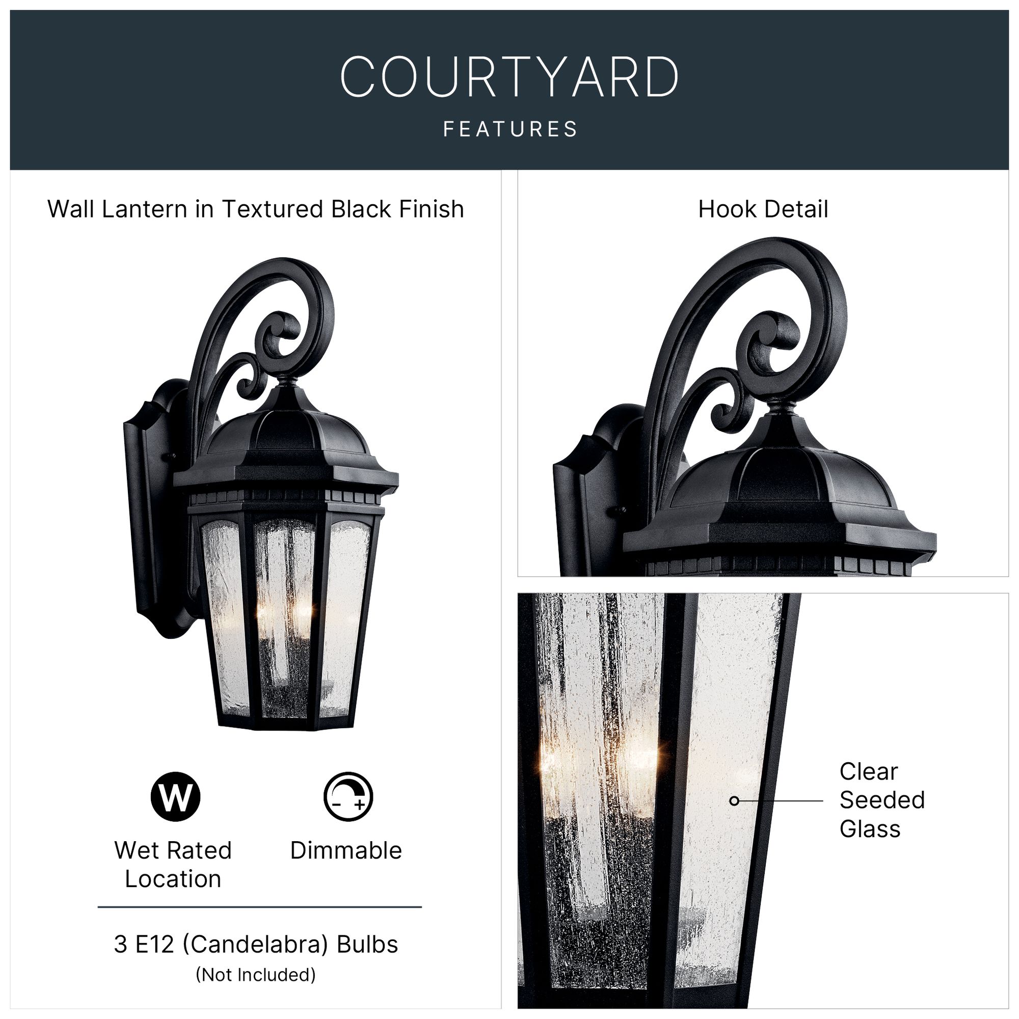 Image 4 Kichler Courtyard 22 1/4" High Black Outdoor Wall Light more views