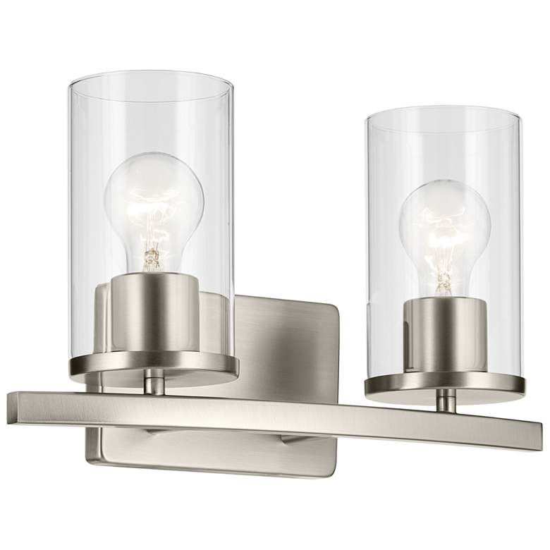 Image 1 Kichler Crosby 15 1/4" Clear Glass 2-Light Brushed Nickel Bath Light