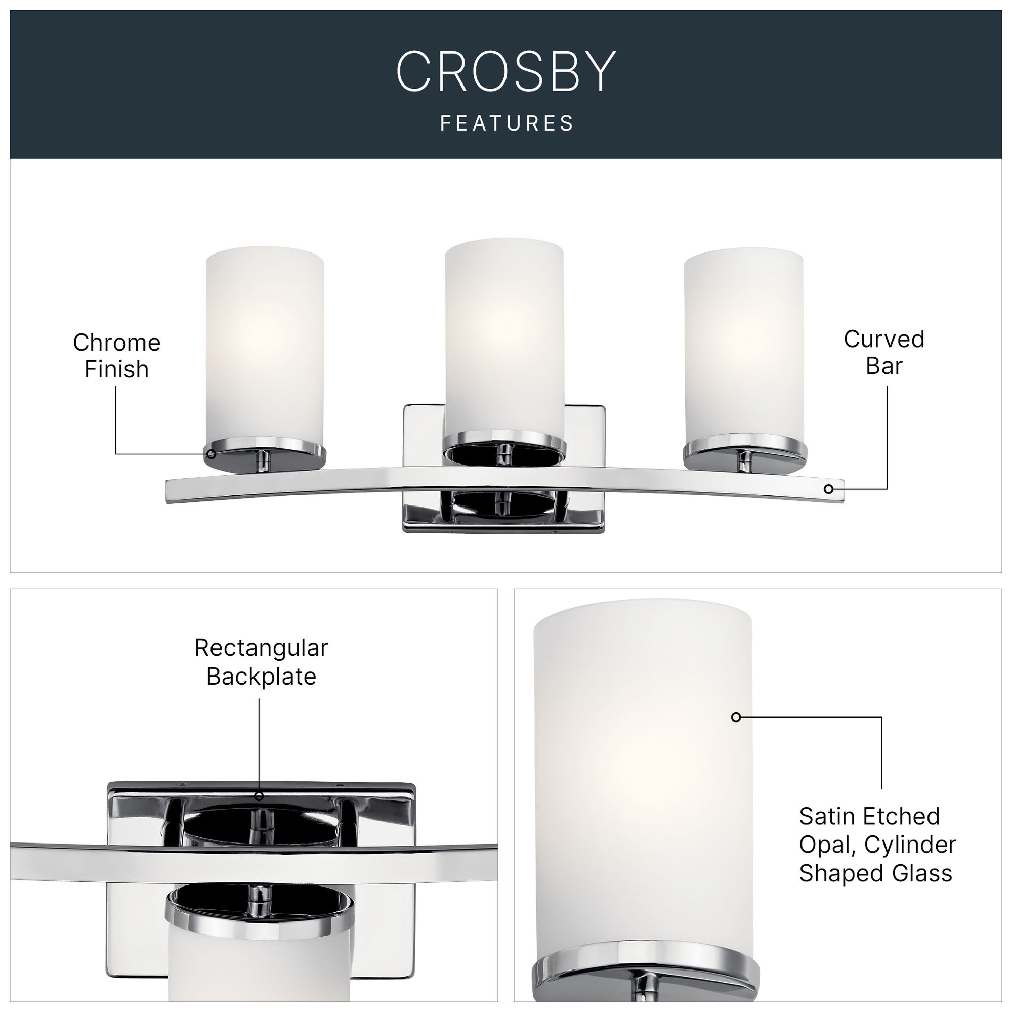Image 5 Kichler Crosby 23" Contemporary Chrome and Glass 3-Light Bath Light more views
