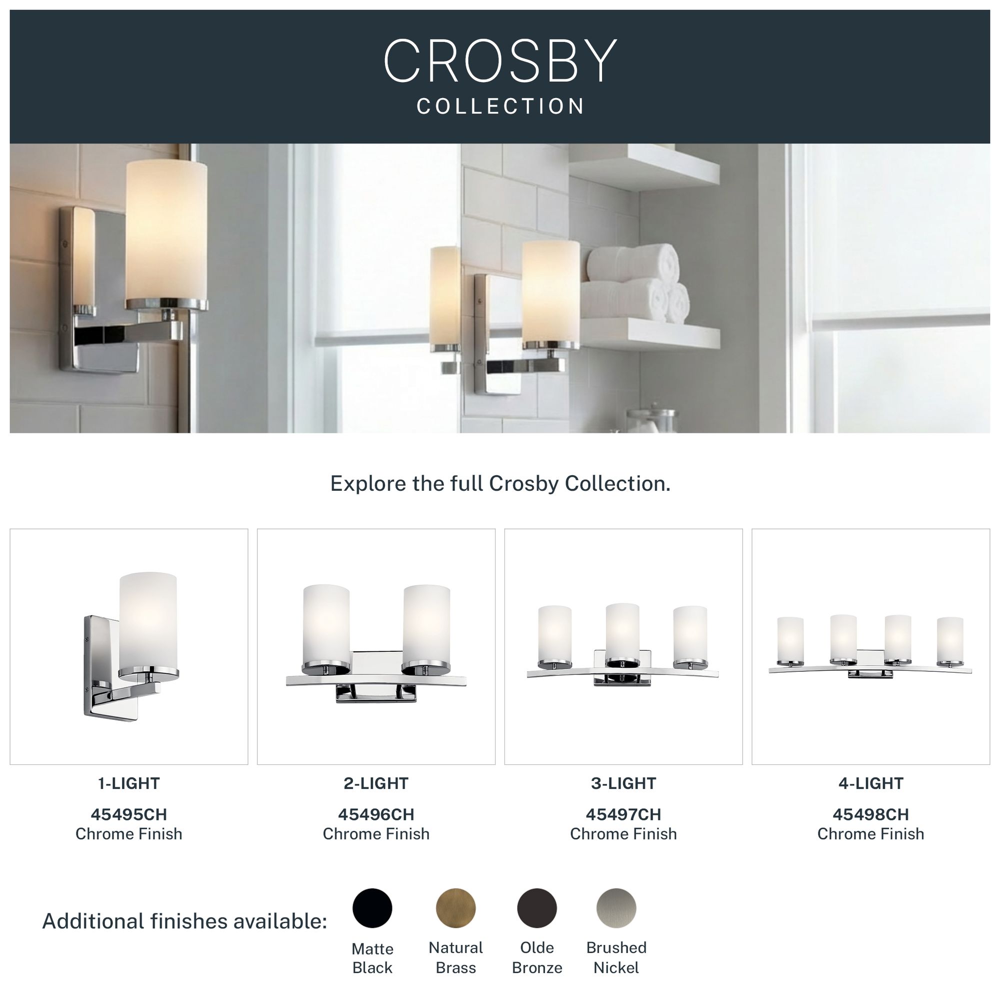 Kichler Crosby 23" Contemporary Chrome and Glass 3-Light Bath Light