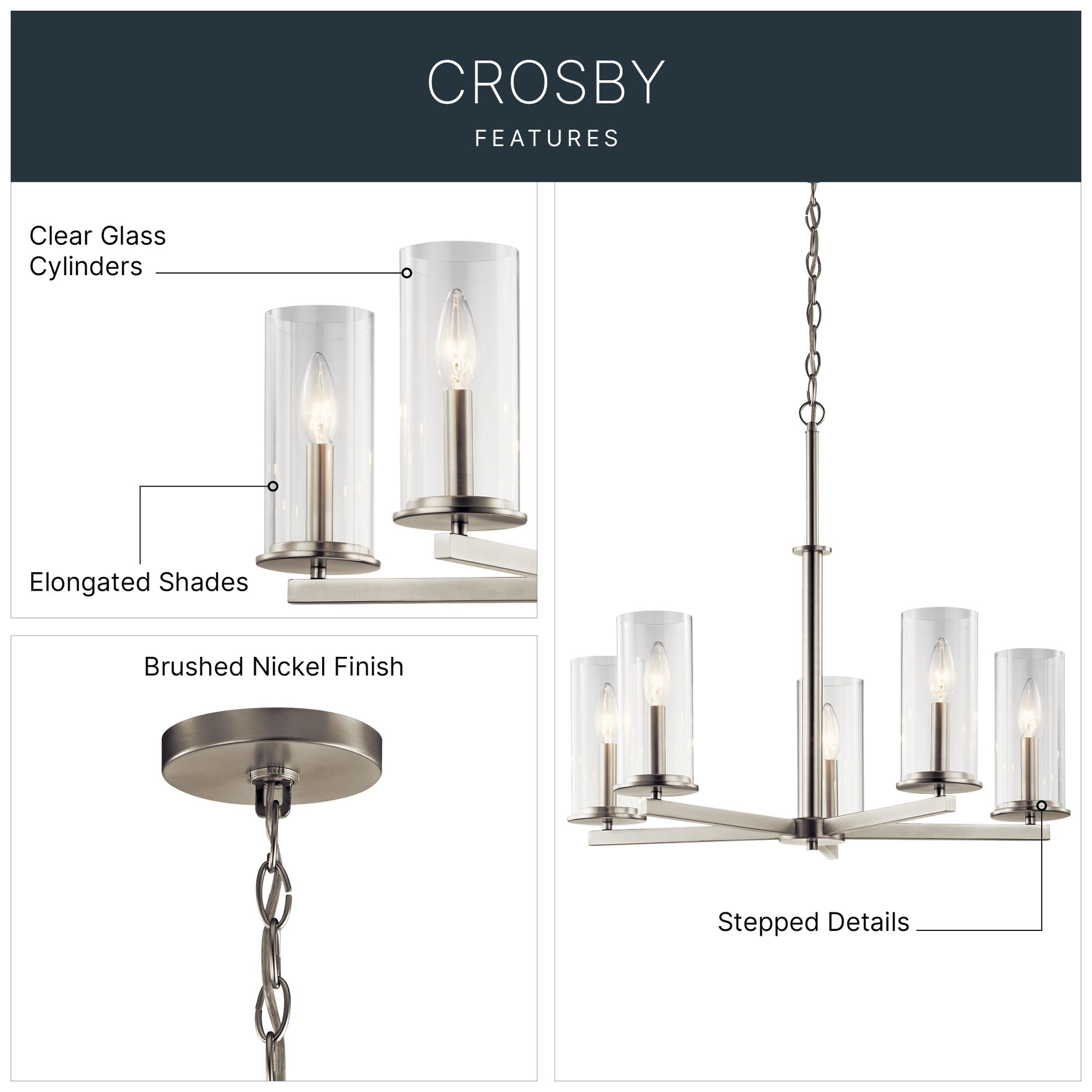 Image 7 Kichler Crosby 26 1/4"W Brushed Nickel 5-Light Chandelier more views