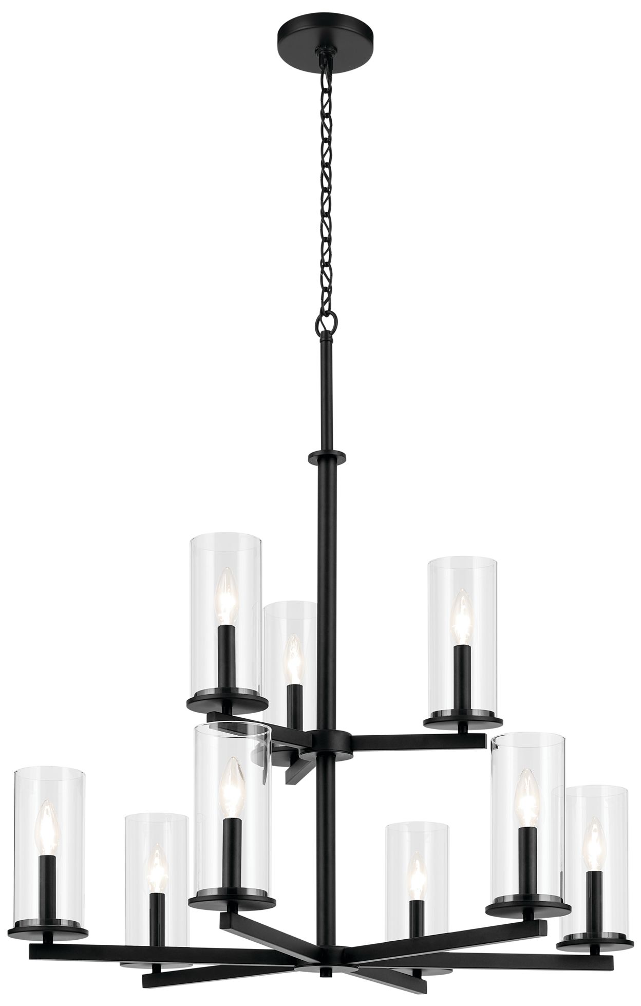 Kichler Crosby 32.5" 9-Light 2-Tier Chandelier with Clear Glass in Black