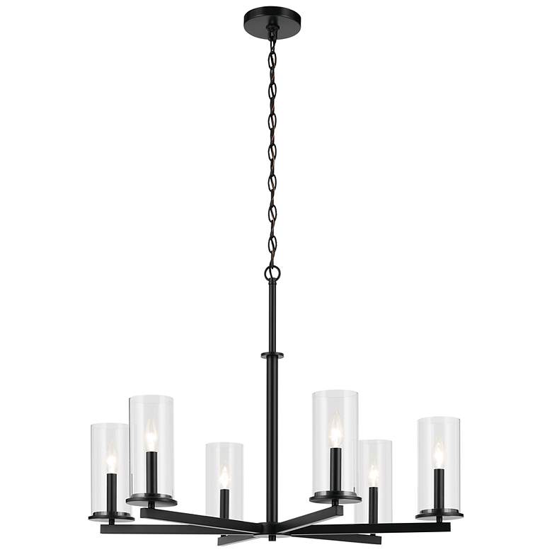 Image 1 Kichler Crosby 32 1/4" 6-Light Black and Clear Pillar Glass Chandelier