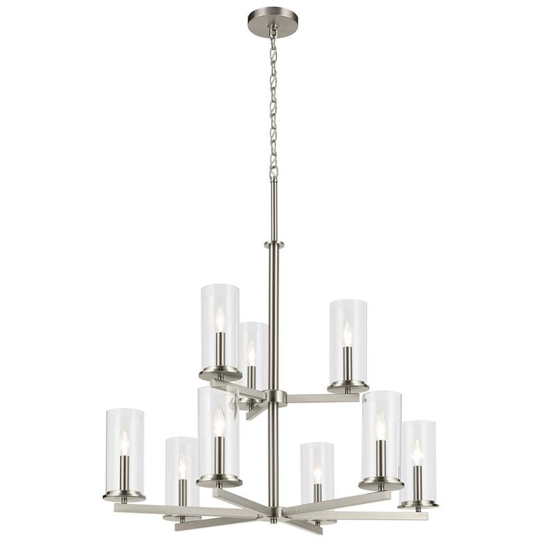 Image 1 Kichler Crosby 32 1/4" Tiered 9-Light Nickel Pillar Glass Chandelier