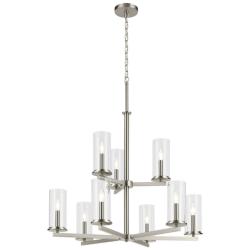 Kichler Crosby 32 1/4" Tiered 9-Light Nickel Pillar Glass Chandelier