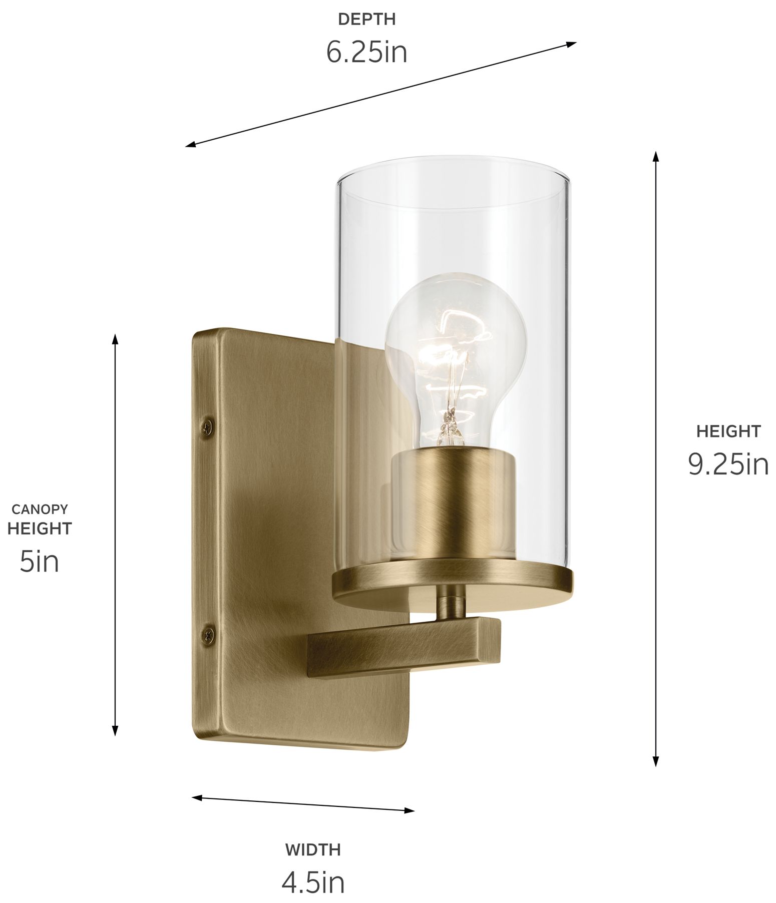 Image 3 Kichler Crosby 9 1/4" High Brass and Clear Glass Cylinder Wall Sconce more views