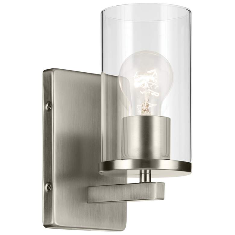 Image 1 Kichler Crosby 9 1/4" High Nickel and Clear Glass Cylinder Wall Sconce