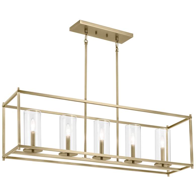 Image 1 Kichler Crosby Natural Brass Rectangle Clear Linear Chandelier 5Lt