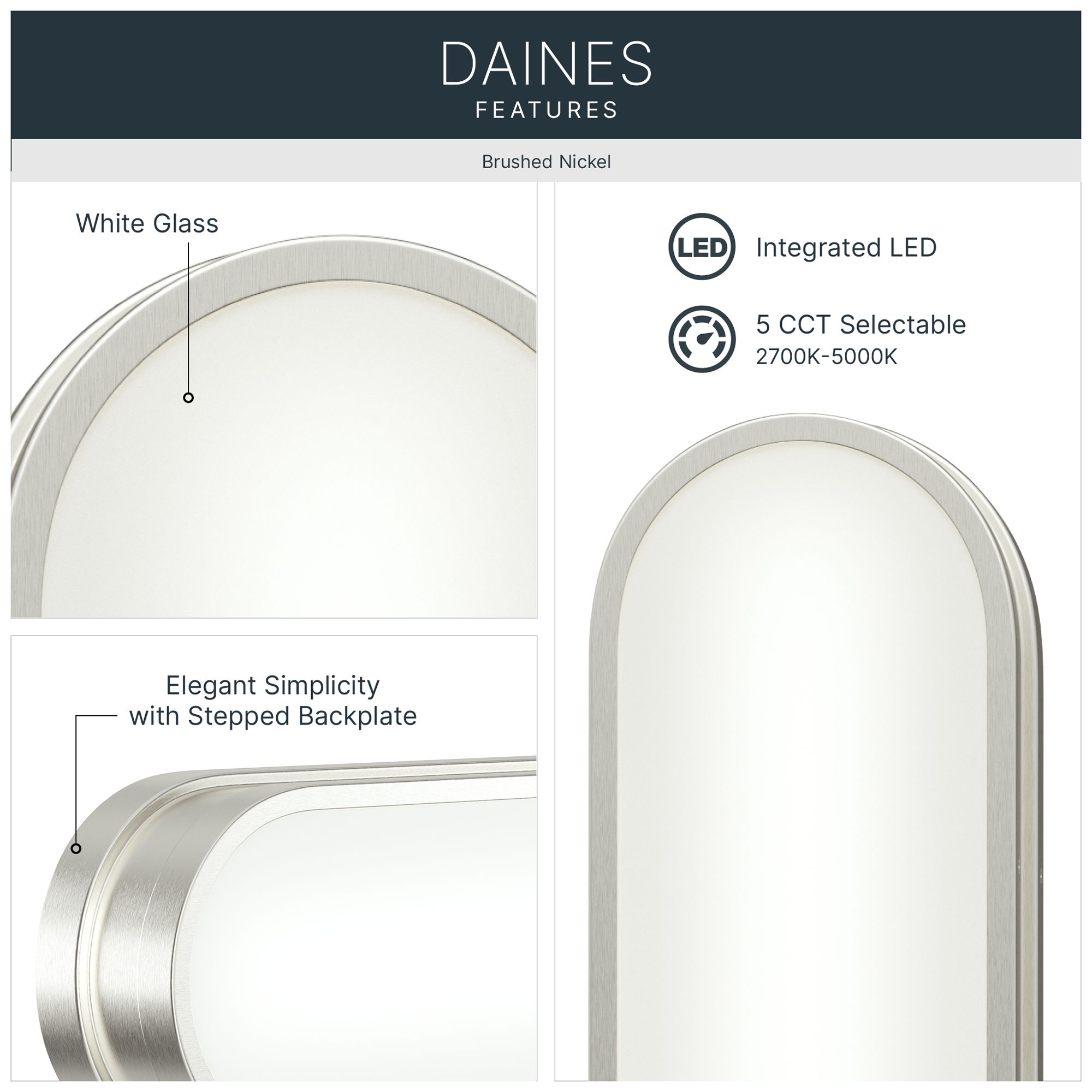 Image 3 Kichler Daines 18.75" LED Bath Bar with White Glass in Brushed Nickel more views