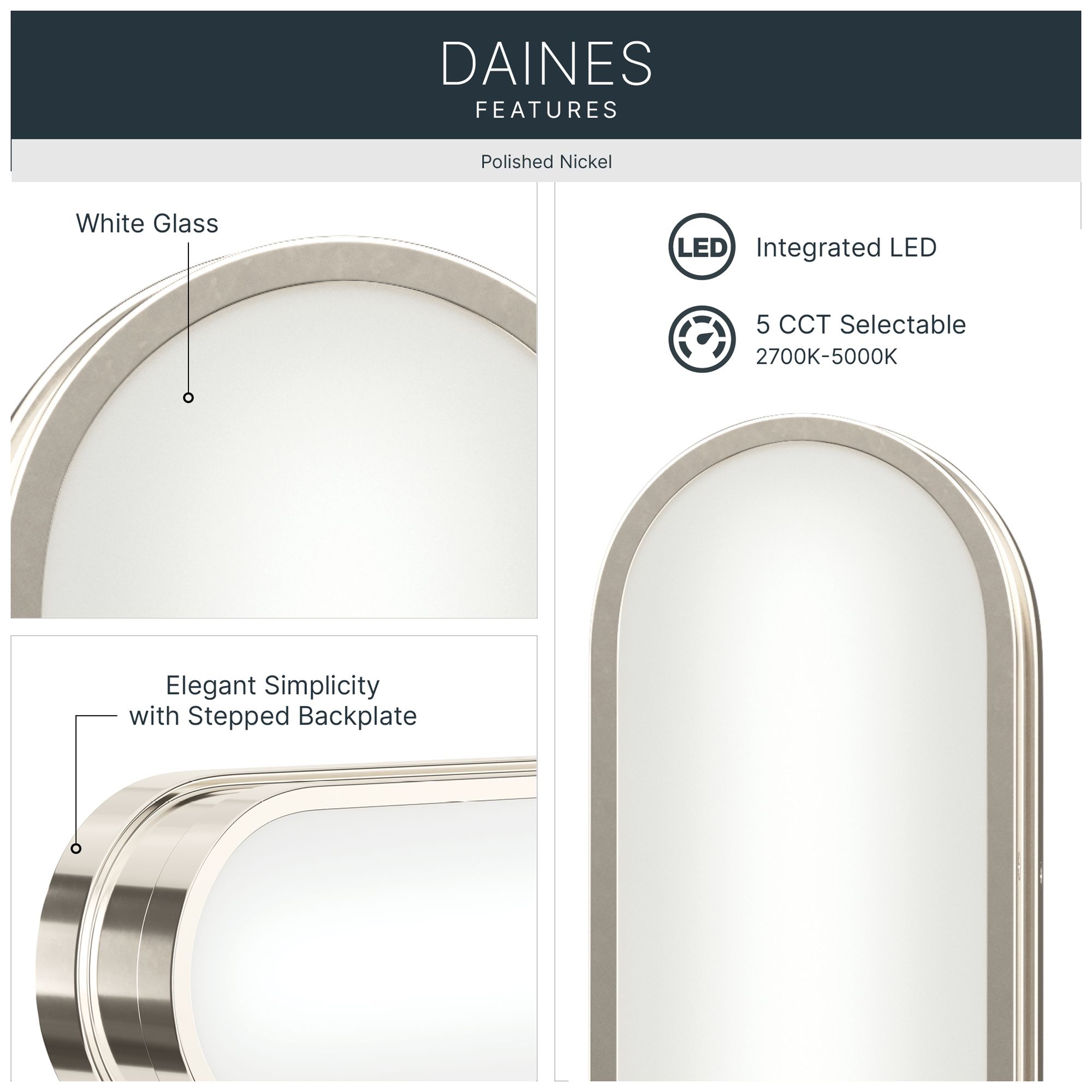 Image 3 Kichler Daines 18.75" LED Bath Bar with White Glass in Polished Nickel more views