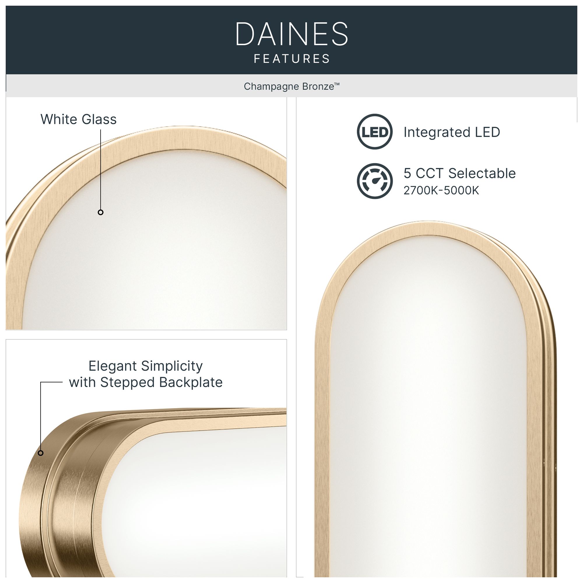 Image 3 Kichler Daines 24.75" LED Bath Bar with White Glass in Champagne Bronze more views