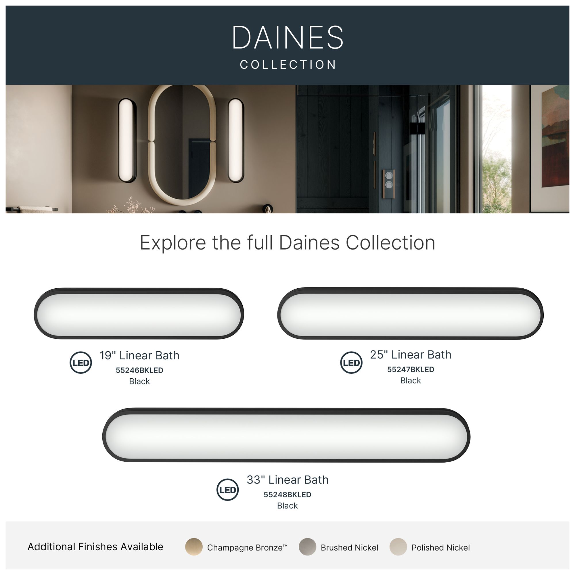 Kichler Daines 32.75" LED Bath Bar with White Glass in Black