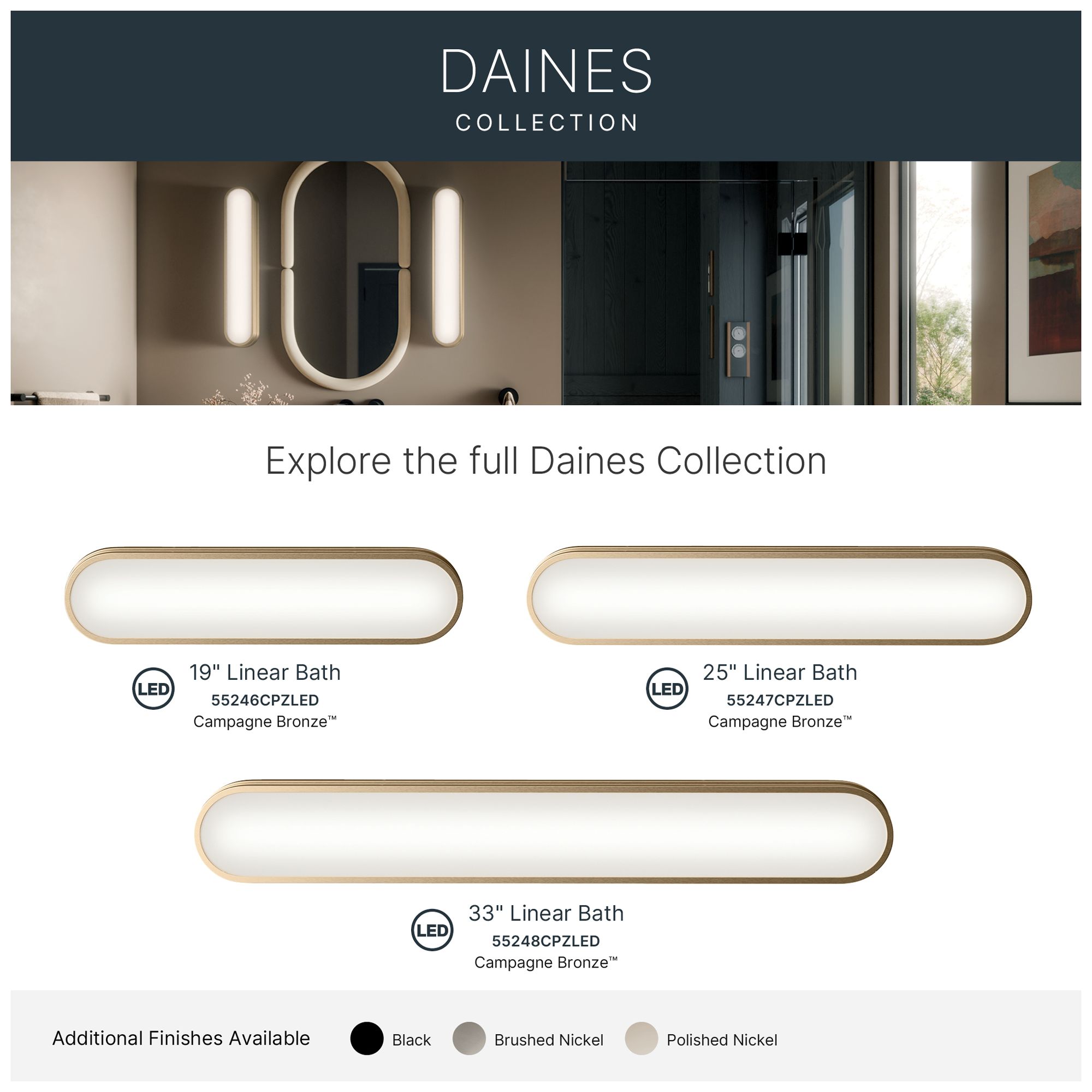 Kichler Daines 32.75" LED Bath Bar with White Glass in Champagne Bronze