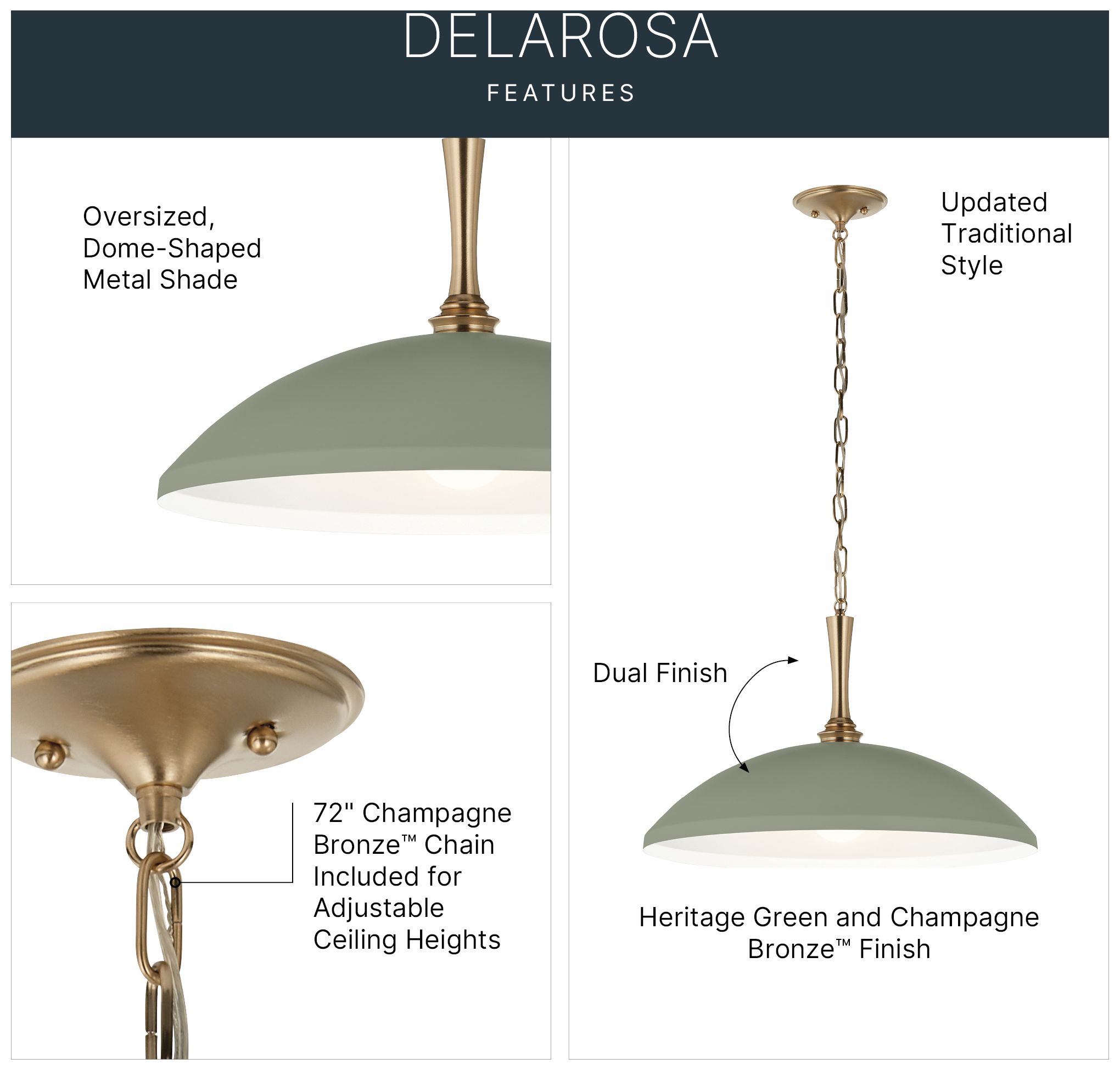 Image 3 Kichler Delarosa 20.25" 1-Light Heritage Green and Champagne Bronze Pendant more views