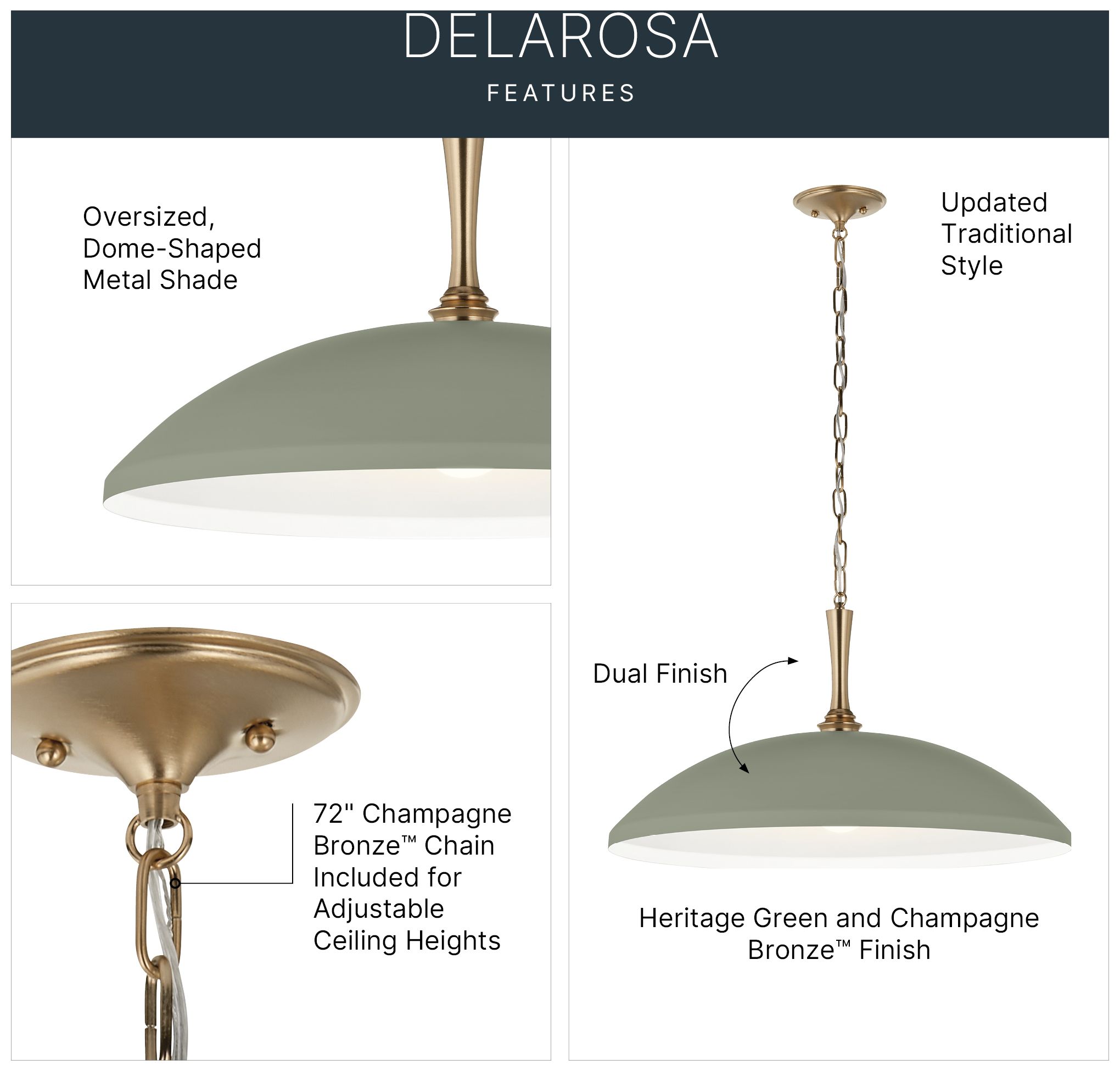 Image 3 Kichler Delarosa 24.25" 1-Light Heritage Green and Champagne Bronze Pendant more views