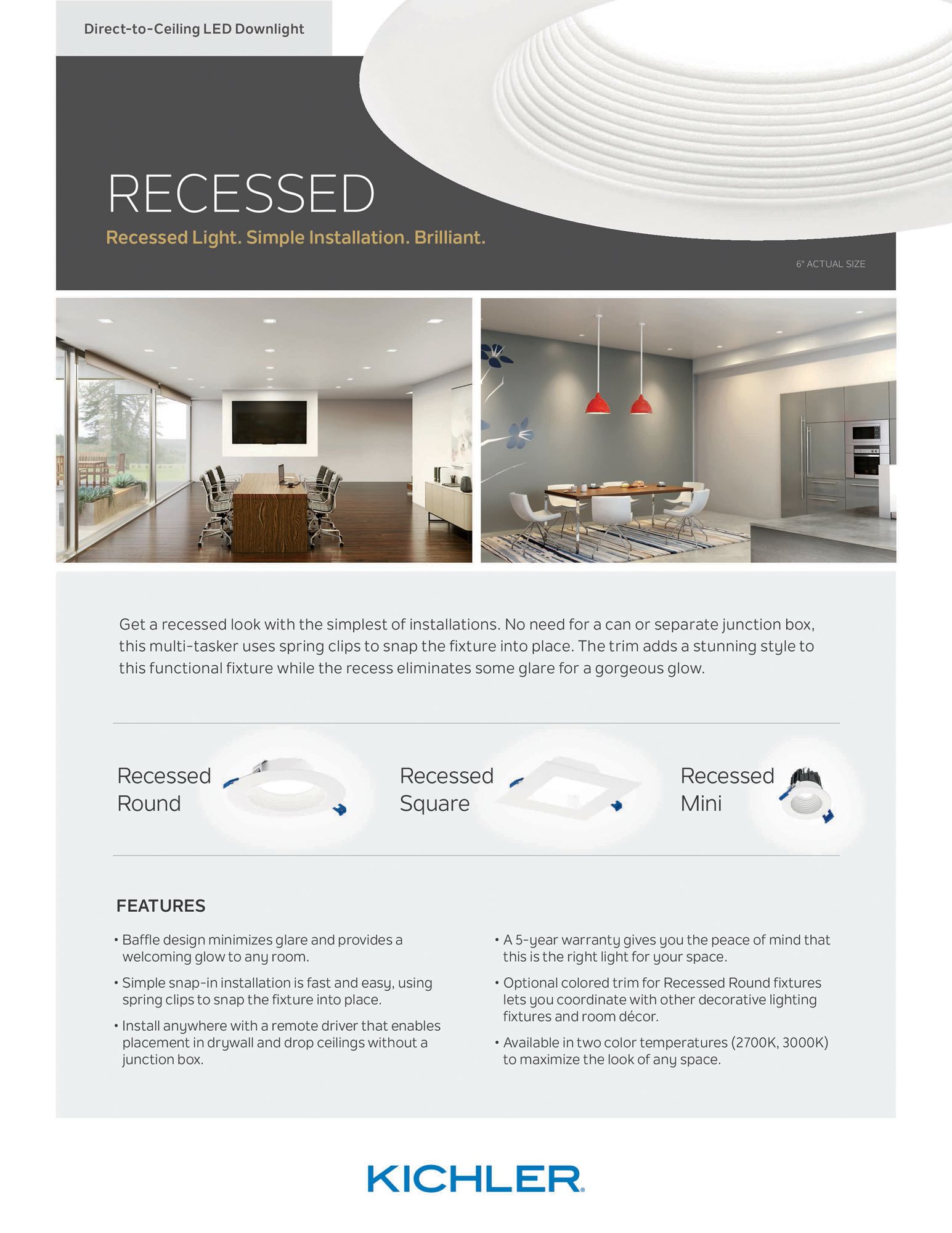 Image 3 Kichler Direct to Ceiling 6" White LED Recessed Downlight more views