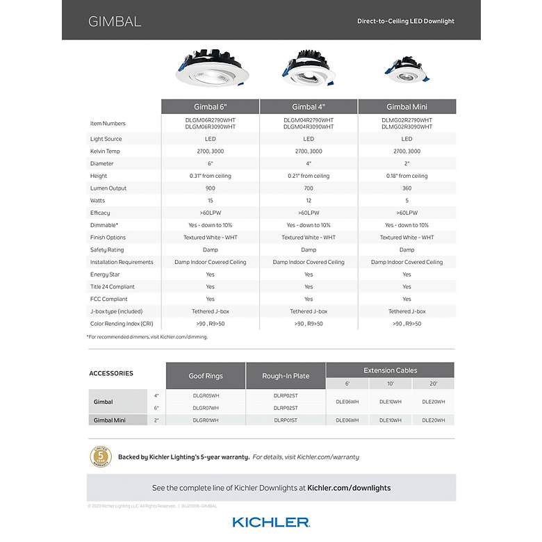 Image 3 Kichler Direct To Ceiling Gimble 6in Gimbal Downlight 3000K more views