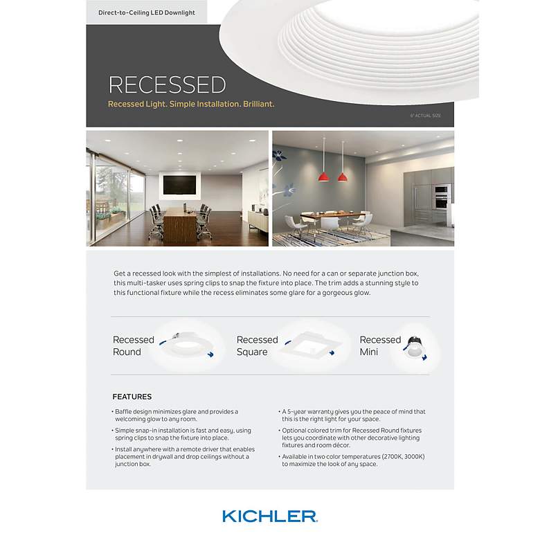 Image 2 Kichler Direct to Ceiling Textured White 4in Recessed Downlight 2700K more views