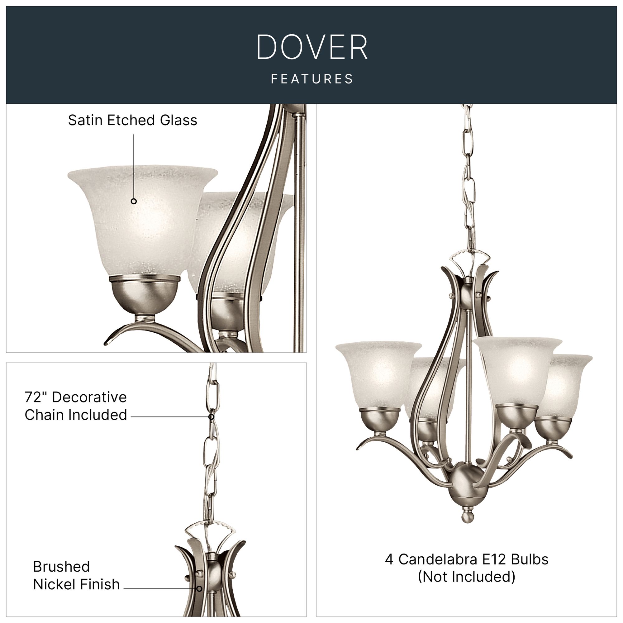 Image 5 Kichler Dover 18" Wide Four Light Brushed Nickel Uplight Chandelier more views