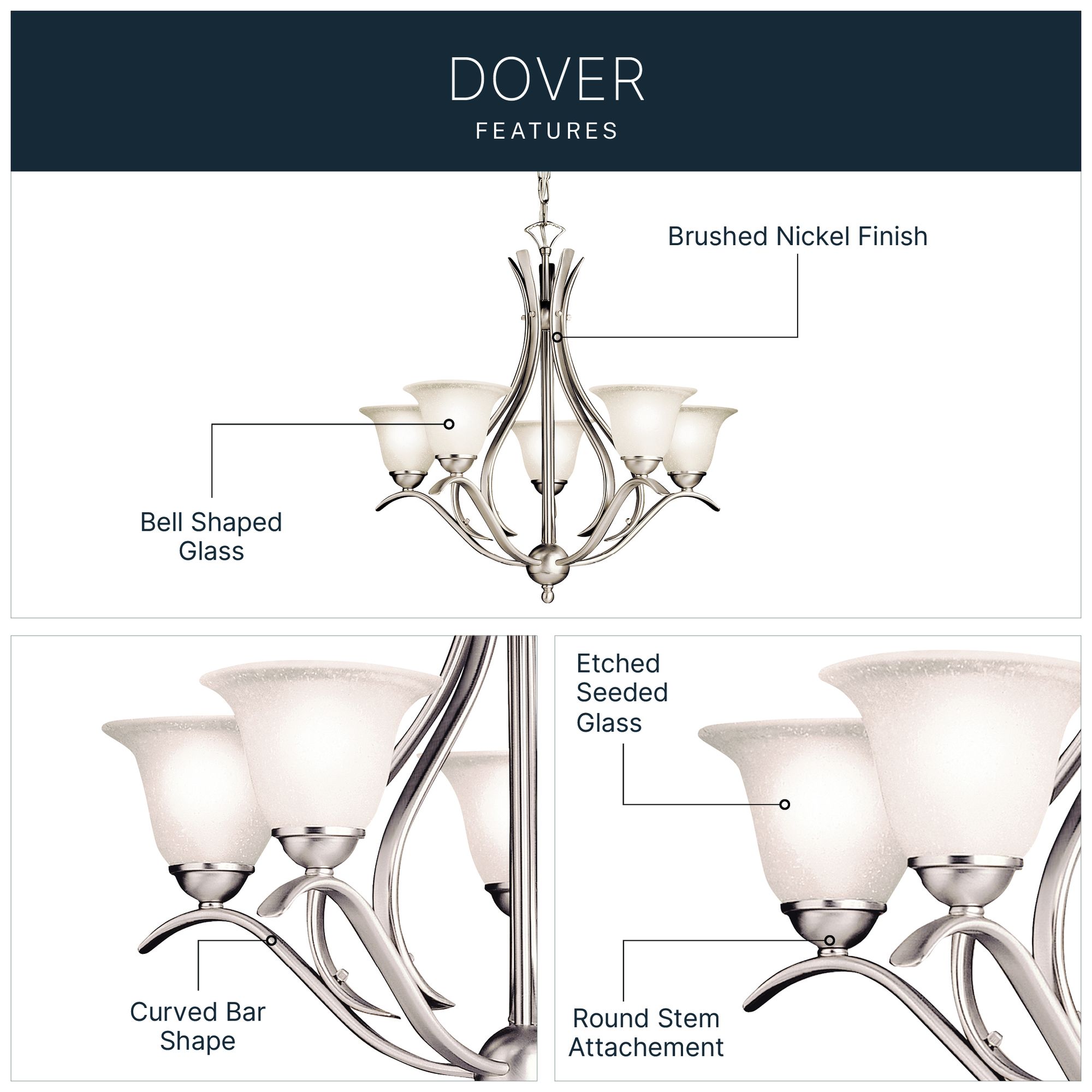 Image 7 Kichler Dover 24" Wide Brushed Nickel 5-Light Chandelier more views