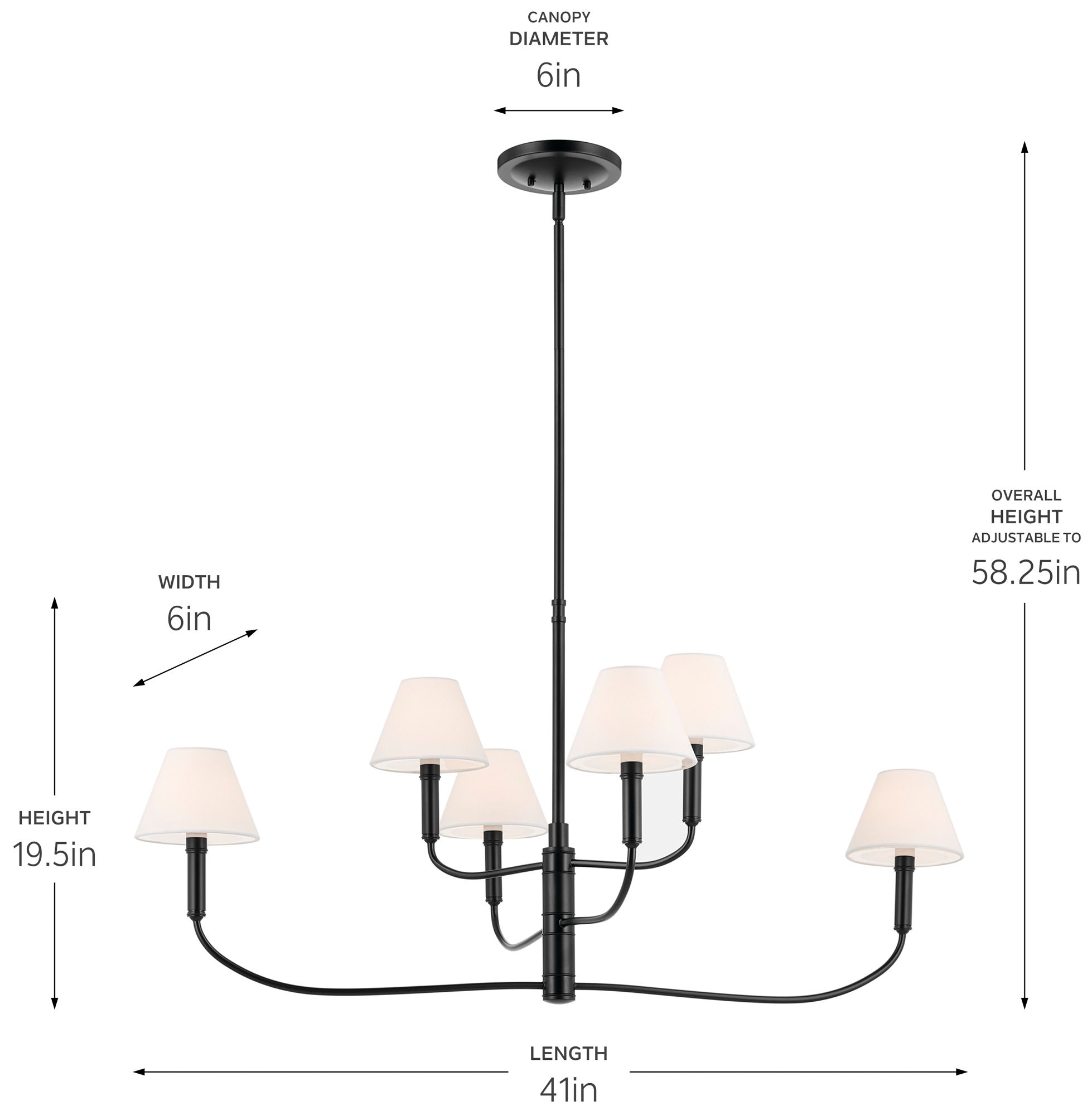 Kichler Eadie 41 Inch 6 Light Chandelier in Black