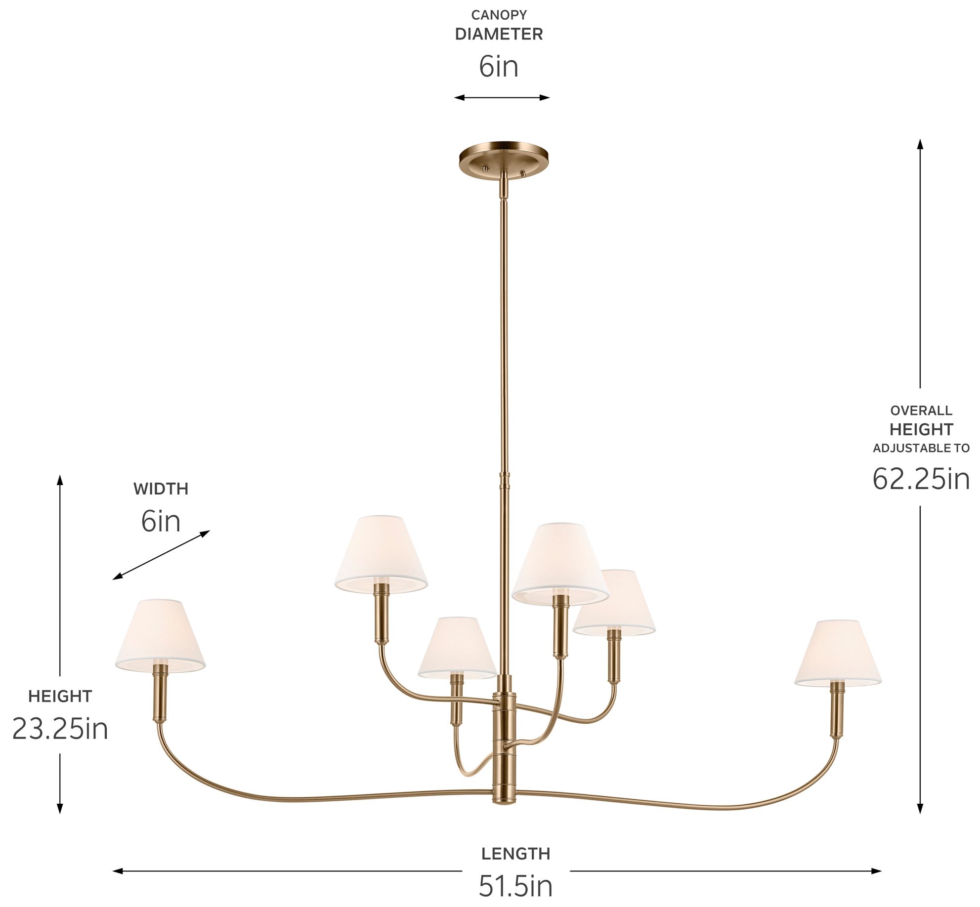 Kichler Eadie 51.5 Inch 6 Light Chandelier in Champagne Bronze
