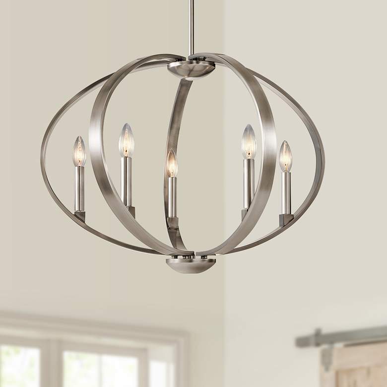 Image 1 Kichler Elata 27 inch Wide 5-Light Classic Pewter Open Orb Chandelier