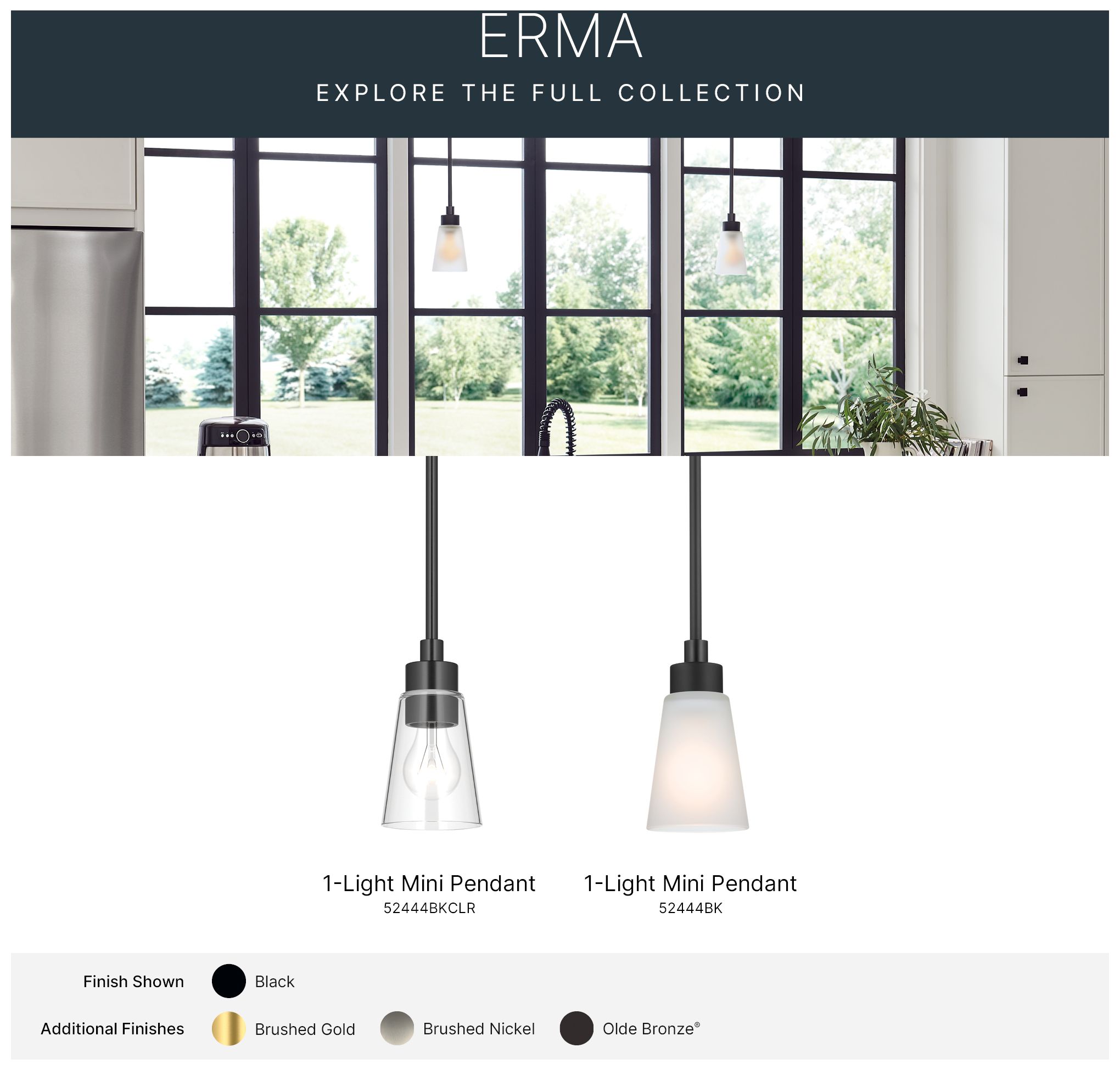 Kichler Erma 4" 1-Light Mini Pendant with Clear Glass in Black