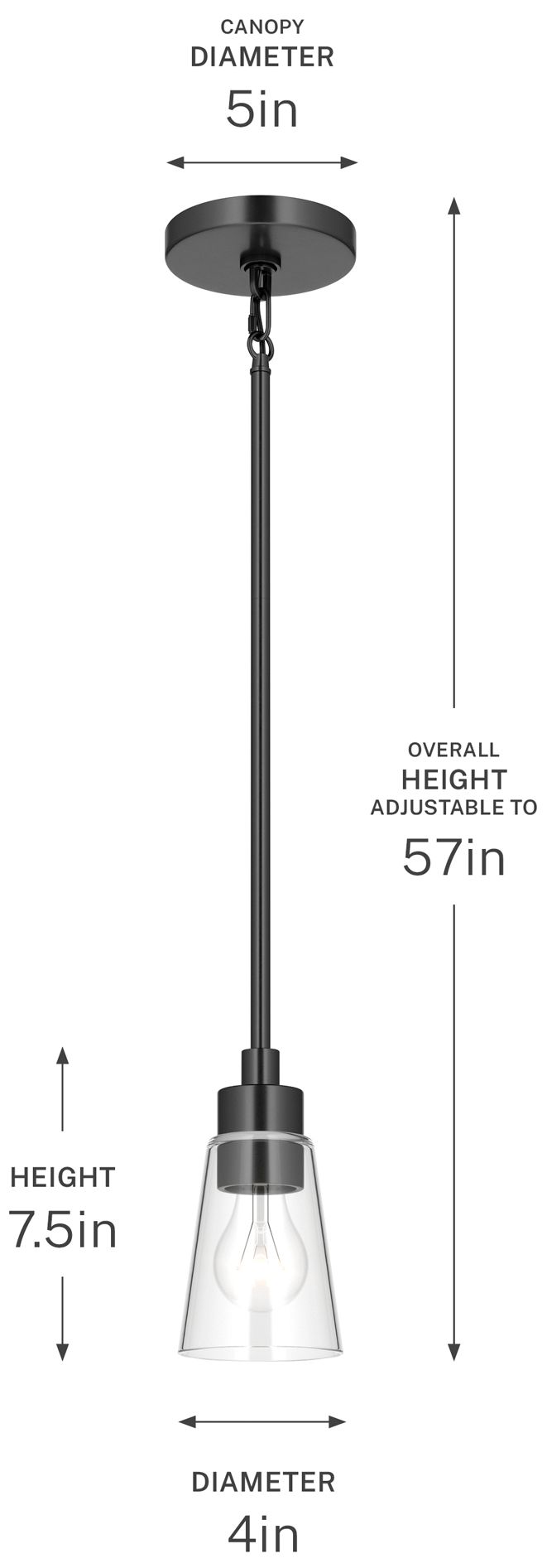 Kichler Erma 4" 1-Light Mini Pendant with Clear Glass in Black