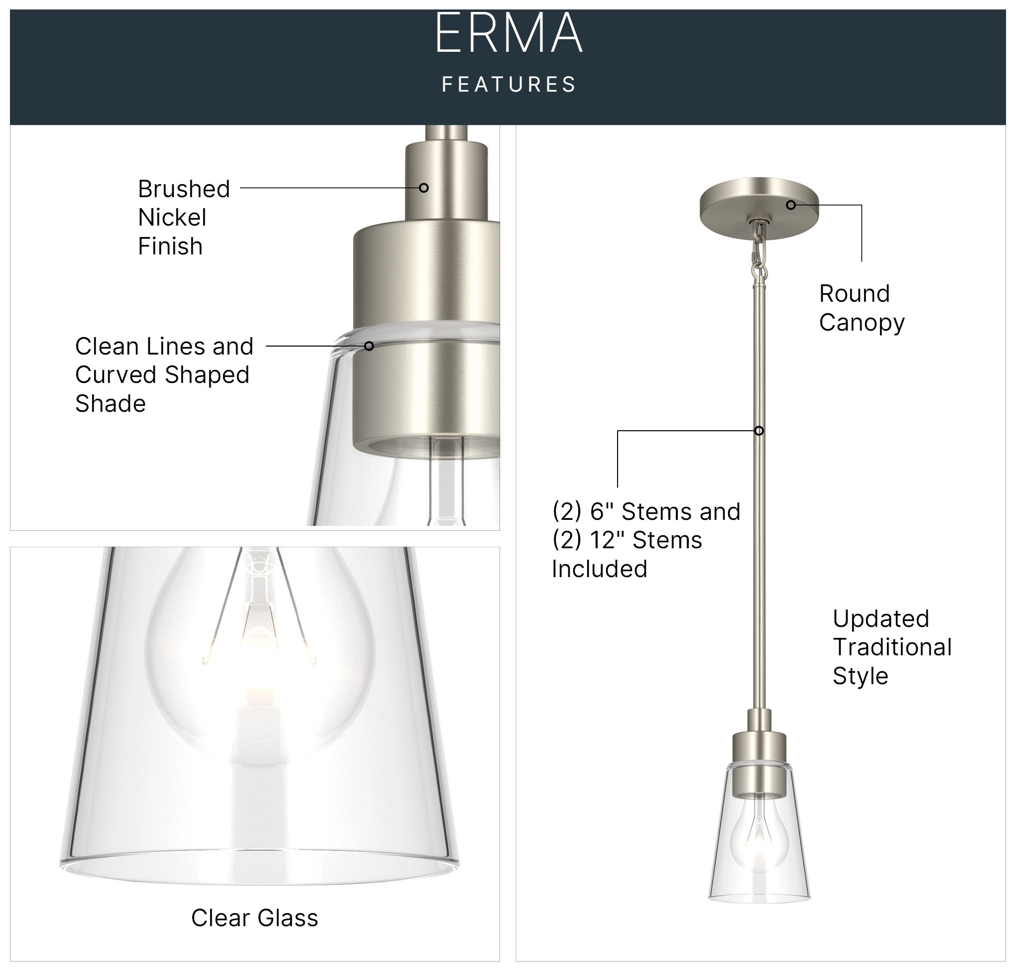 Image 3 Kichler Erma 4" 1-Light Mini Pendant with Clear Glass in Brushed Nickel more views