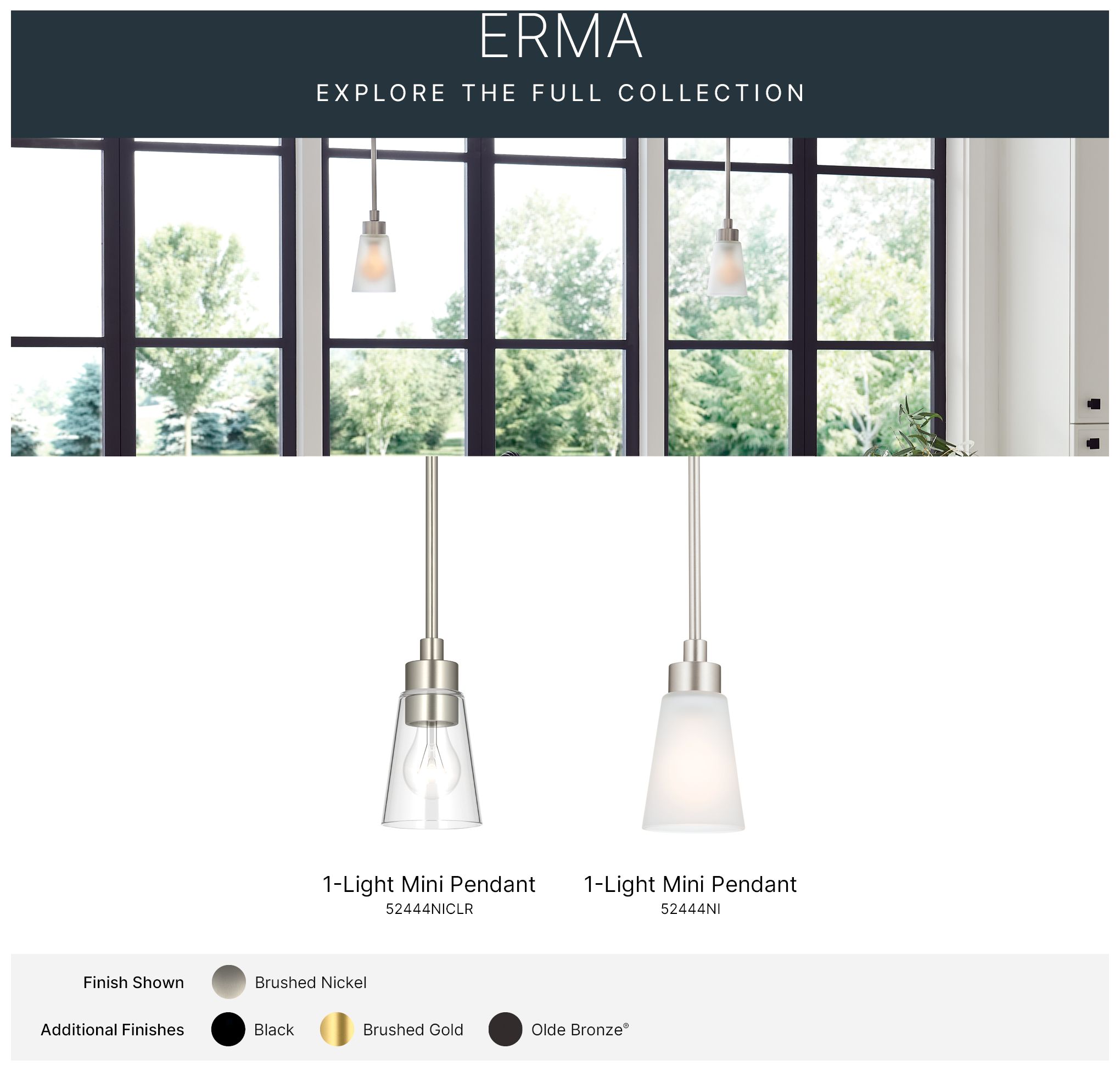 Kichler Erma 4" 1-Light Mini Pendant with Clear Glass in Brushed Nickel