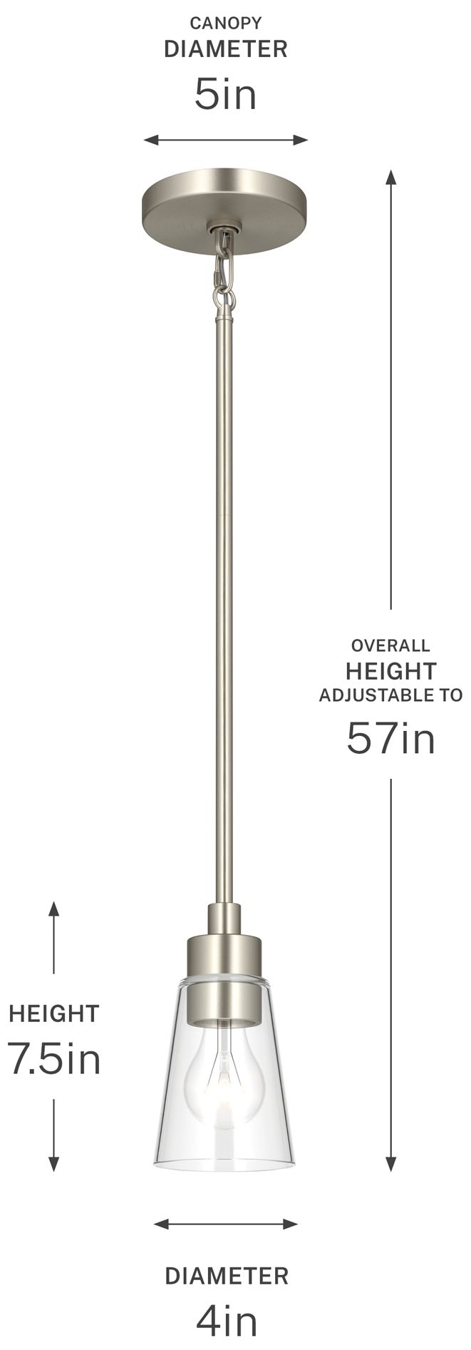 Kichler Erma 4" 1-Light Mini Pendant with Clear Glass in Brushed Nickel