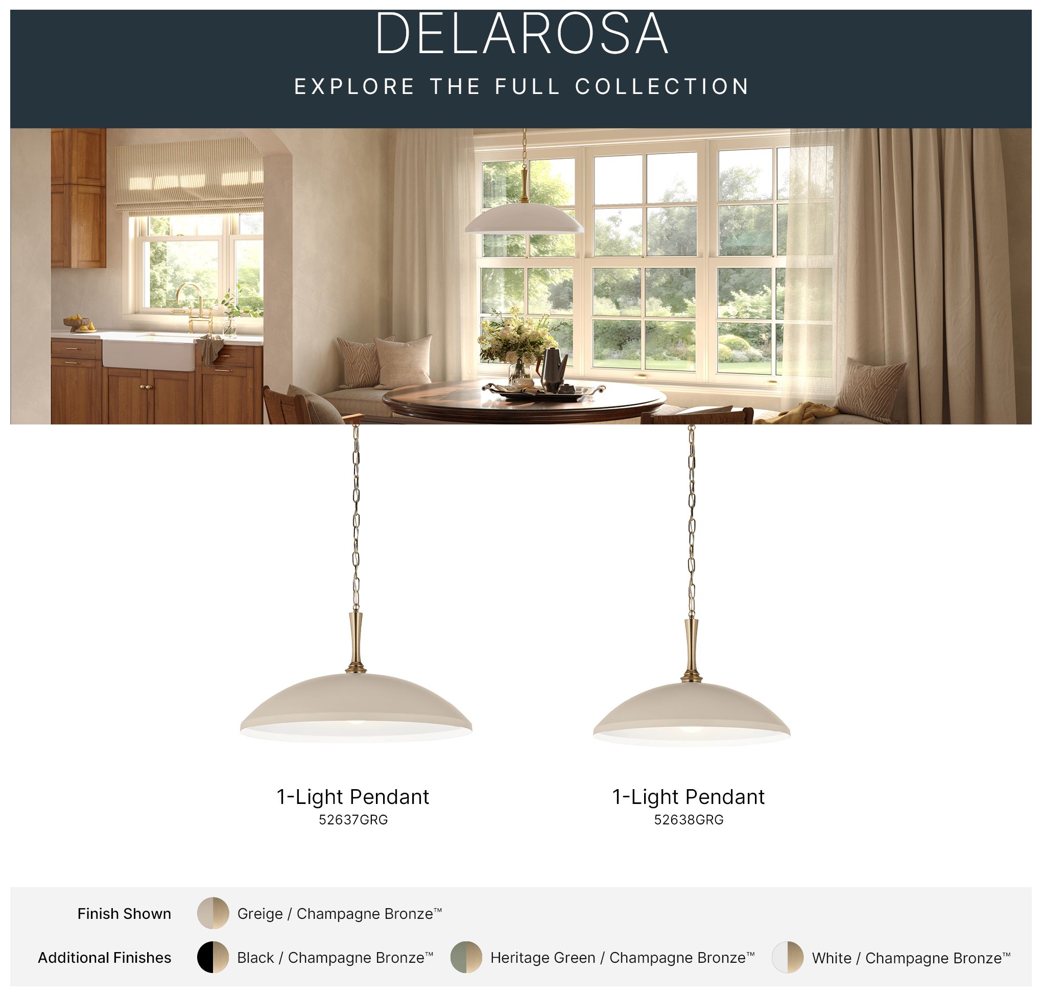 Kichler Etcher 13" 1-Light Greige and Champagne Bronze Pendant  w/Diffuser