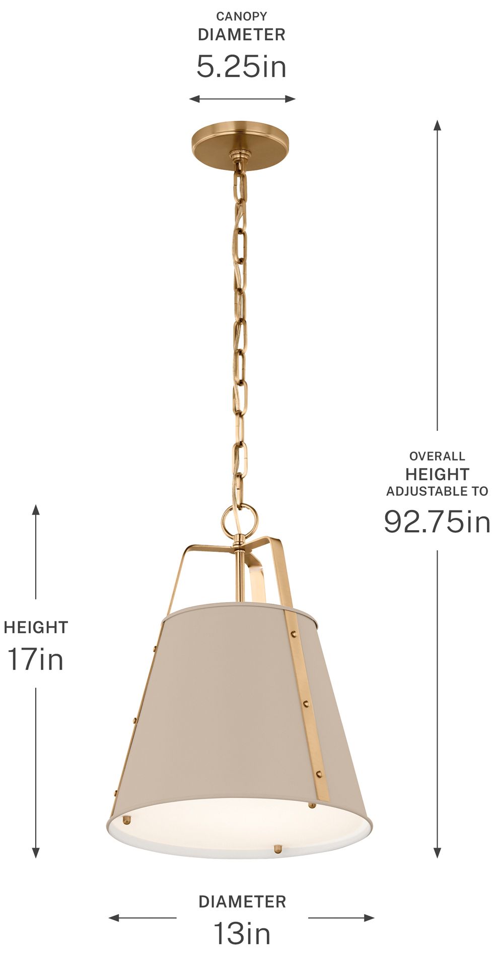 Kichler Etcher 13" 1-Light Greige and Champagne Bronze Pendant  w/Diffuser