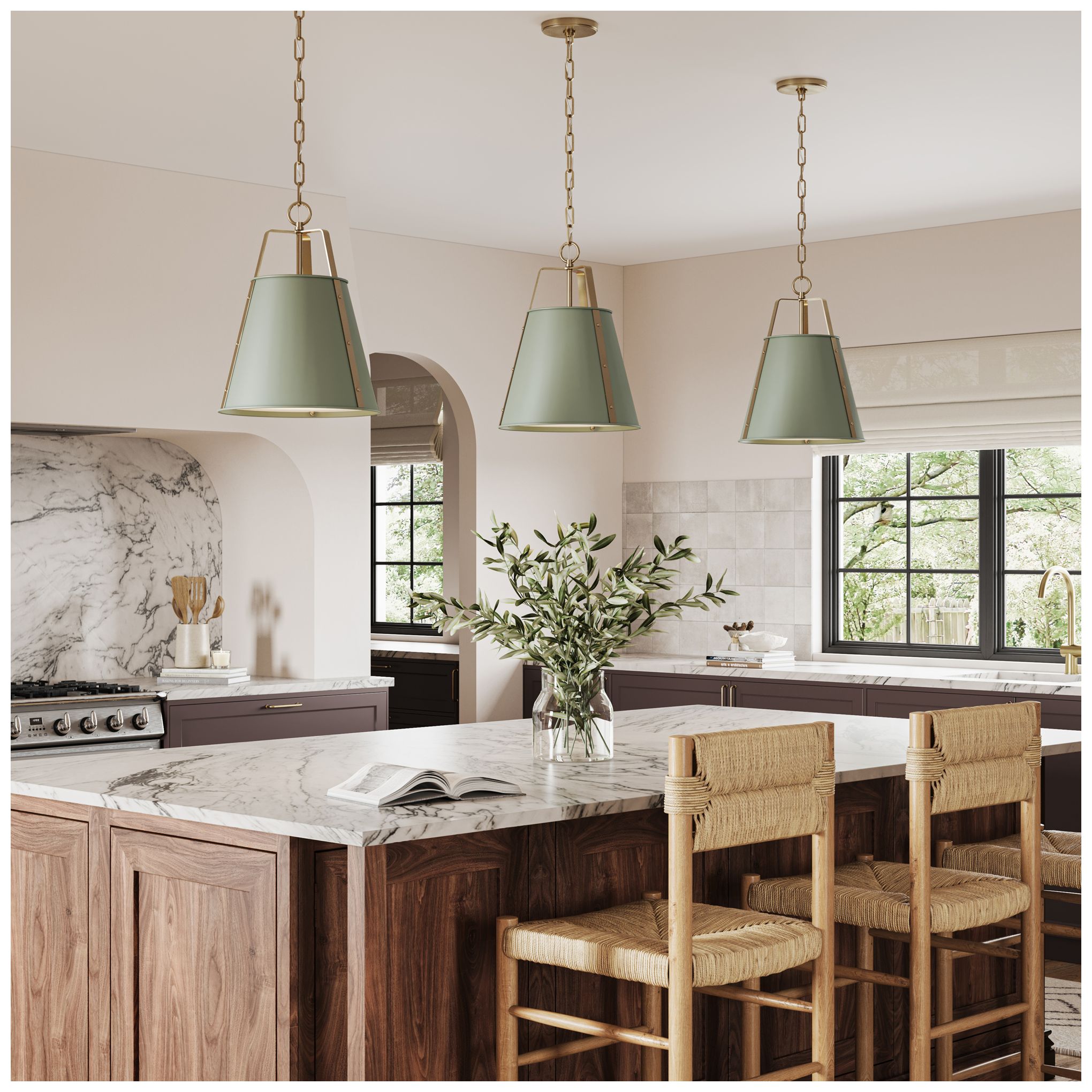 Image 6 Kichler Etcher 13" 1-Light Pendant in Heritage Green and Champagne Bronze more views