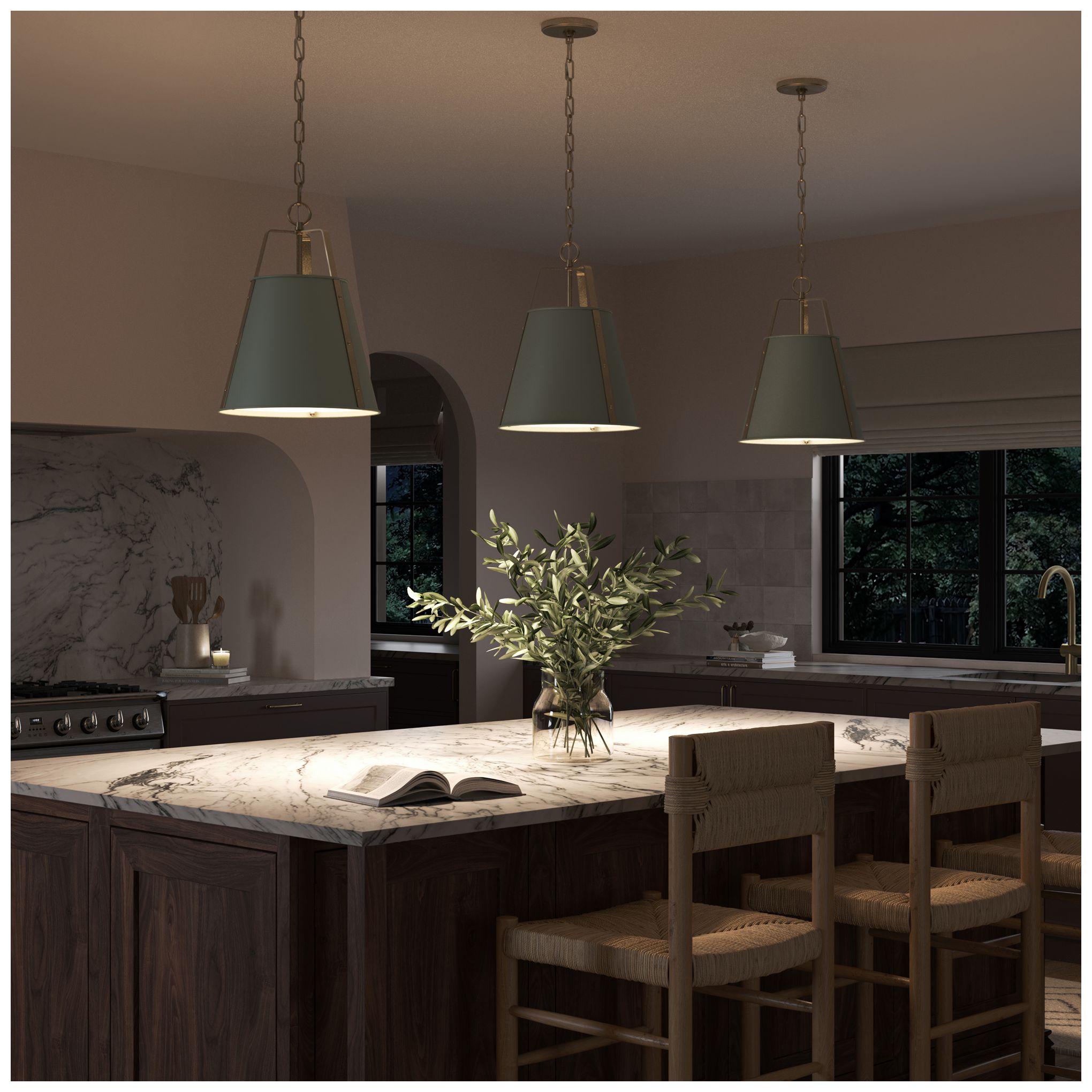 Image 7 Kichler Etcher 13" 1-Light Pendant in Heritage Green and Champagne Bronze more views