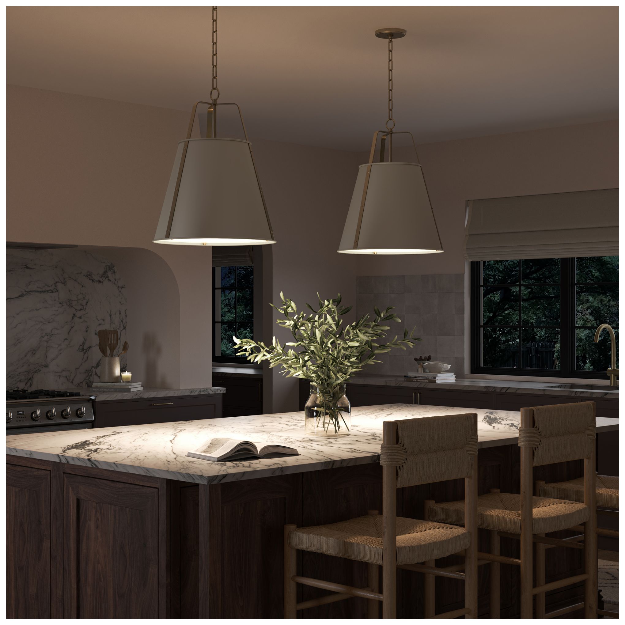 Image 7 Kichler Etcher 18" 2-Light Greige and Champagne Bronze Pendant w/Diffuser more views