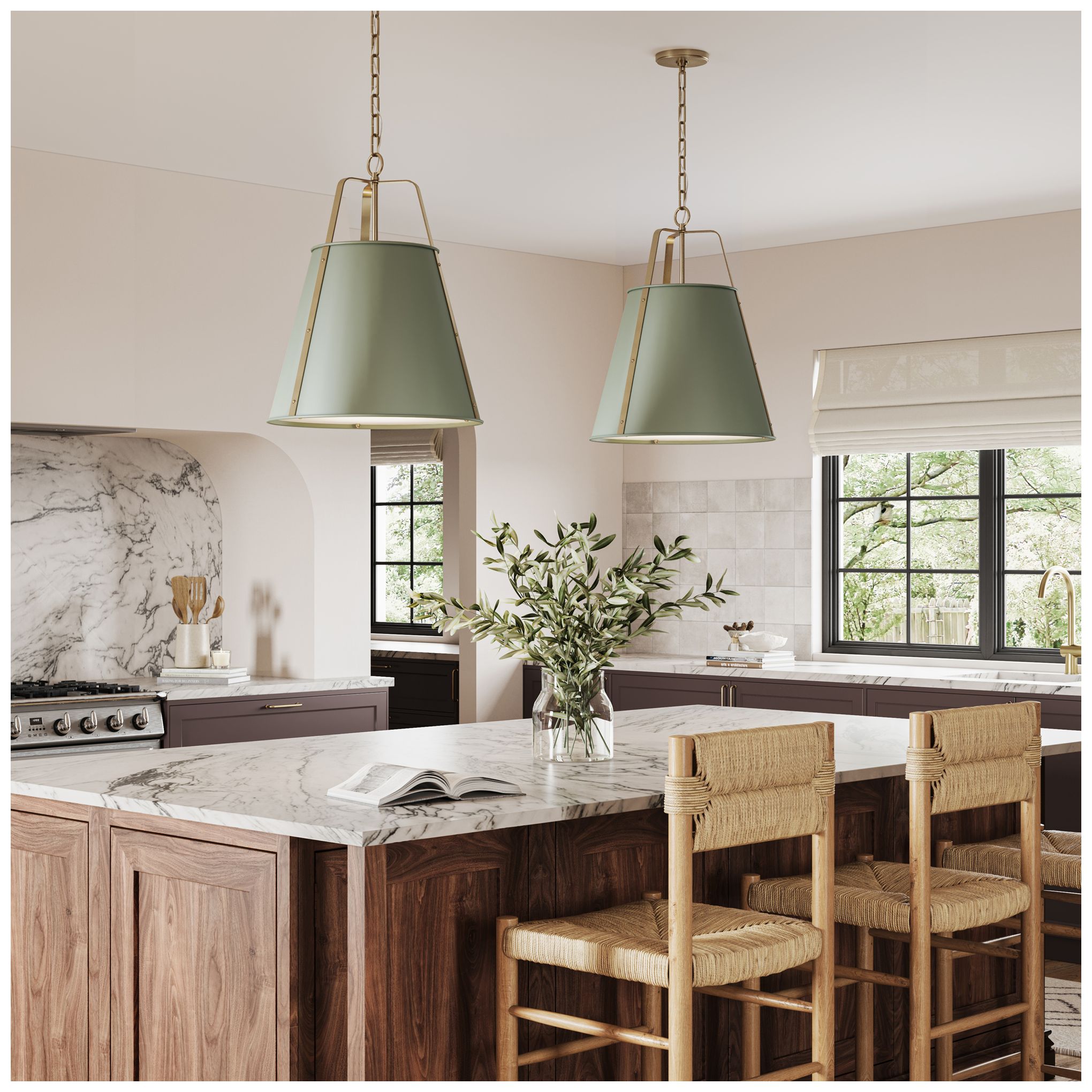 Image 6 Kichler Etcher 18" 2-Light Pendant in Heritage Green and Champagne Bronze more views