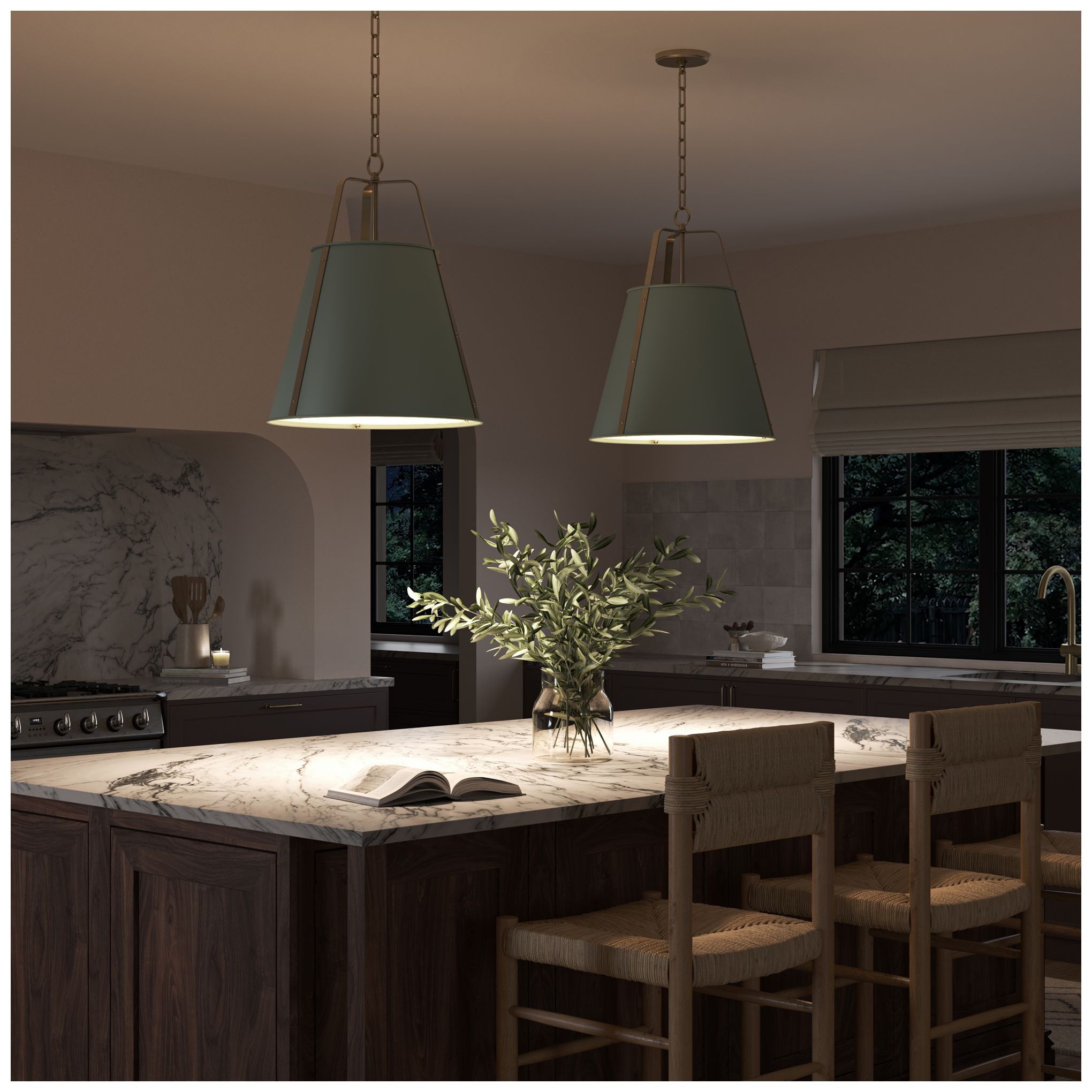 Image 7 Kichler Etcher 18" 2-Light Pendant in Heritage Green and Champagne Bronze more views