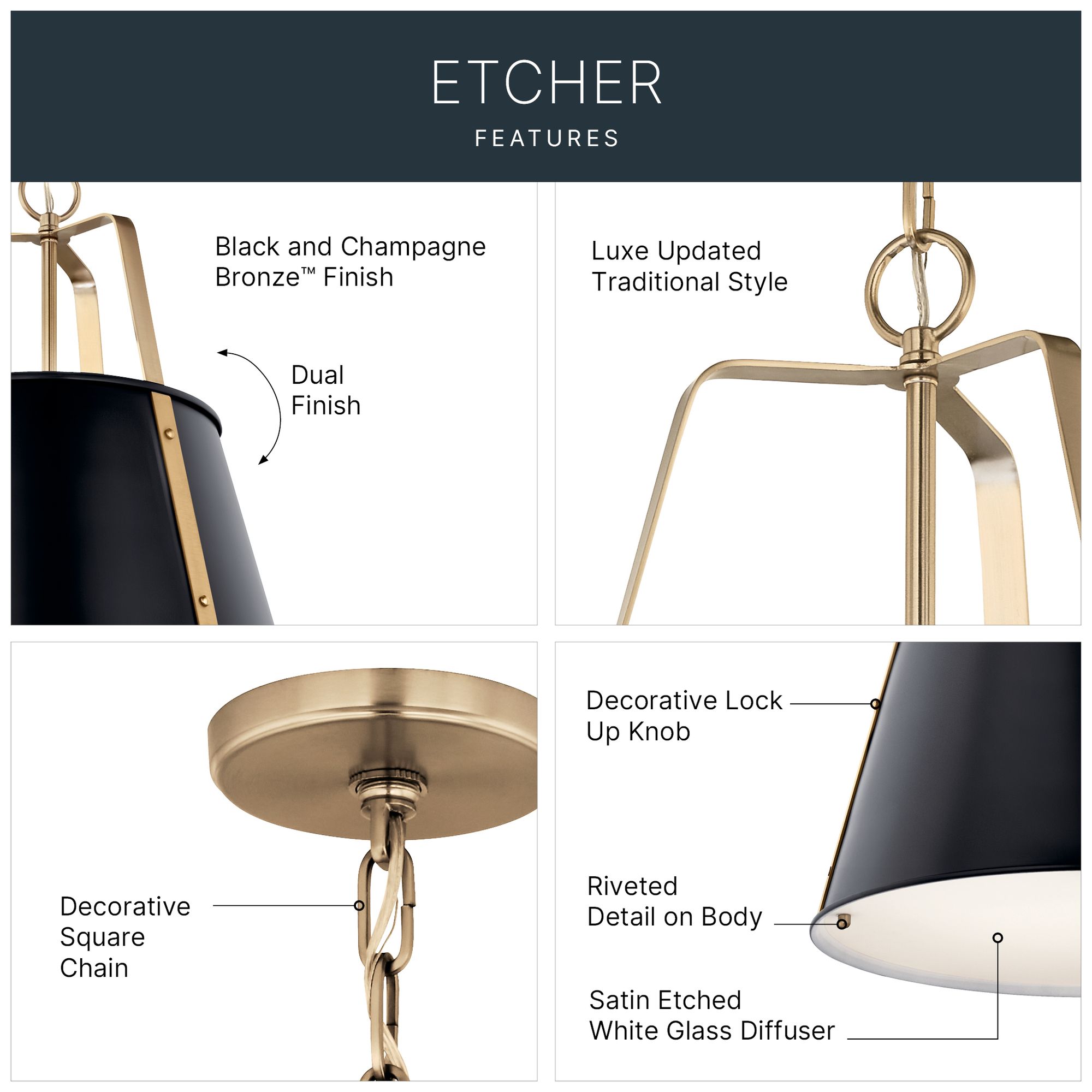 Image 7 Kichler Etcher 18" Wide 2-Light Black Finish Pendant Light more views